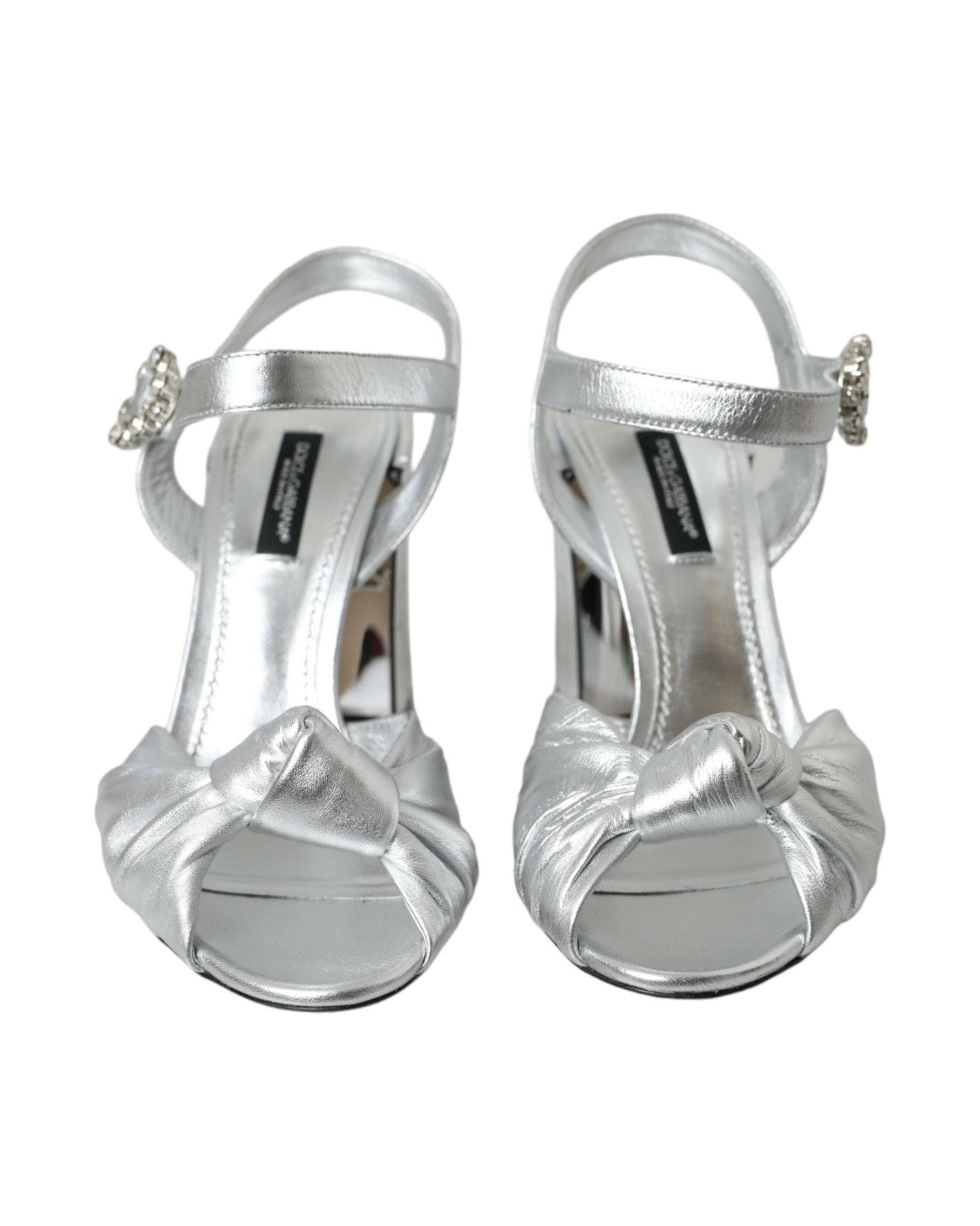 Dolce & Gabbana Silver Lambskin Leather Heels Sandals Shoes Glam Steals