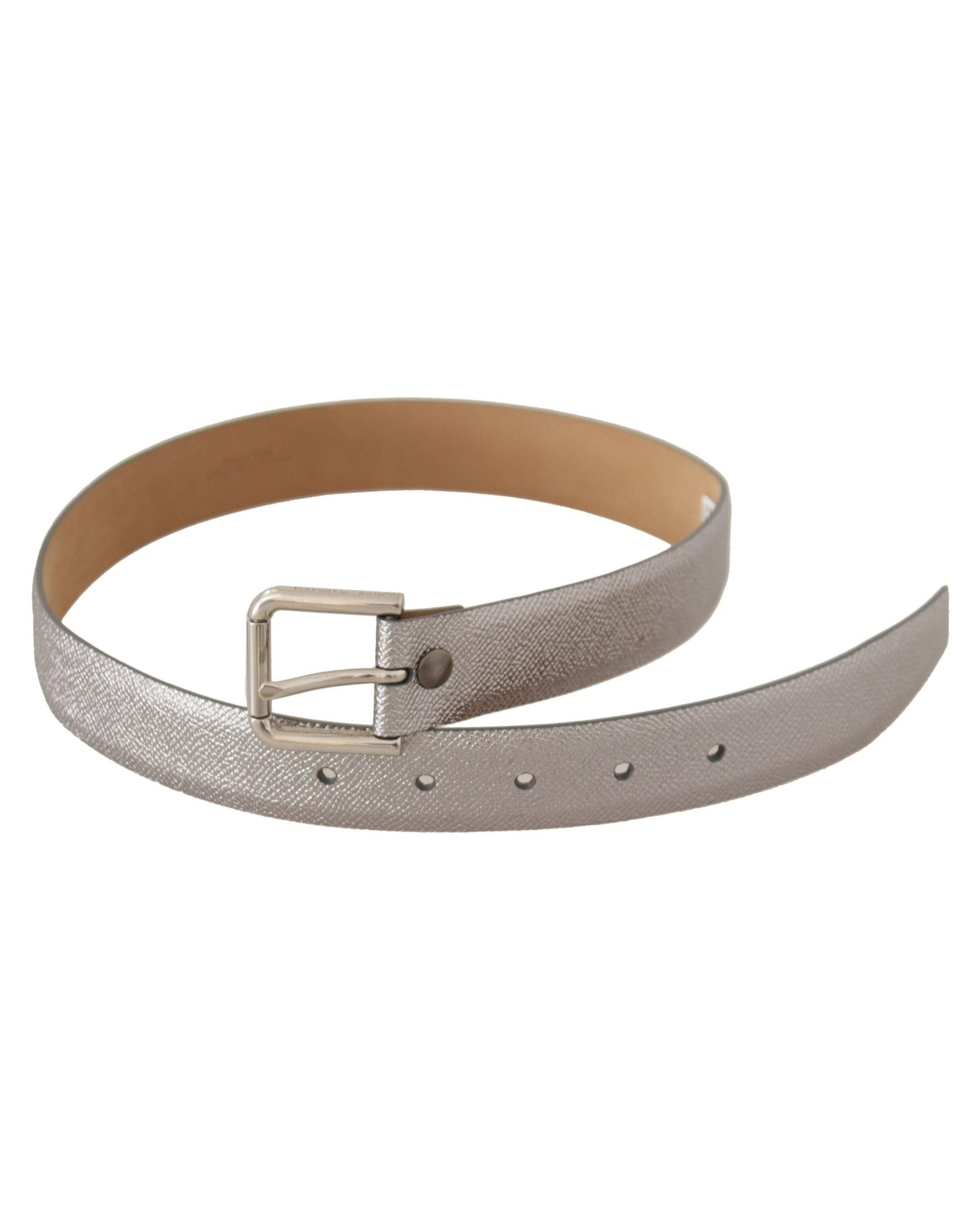 Dolce & Gabbana Silver Metallic Leather Metal Waist Buckle Belt Belts
