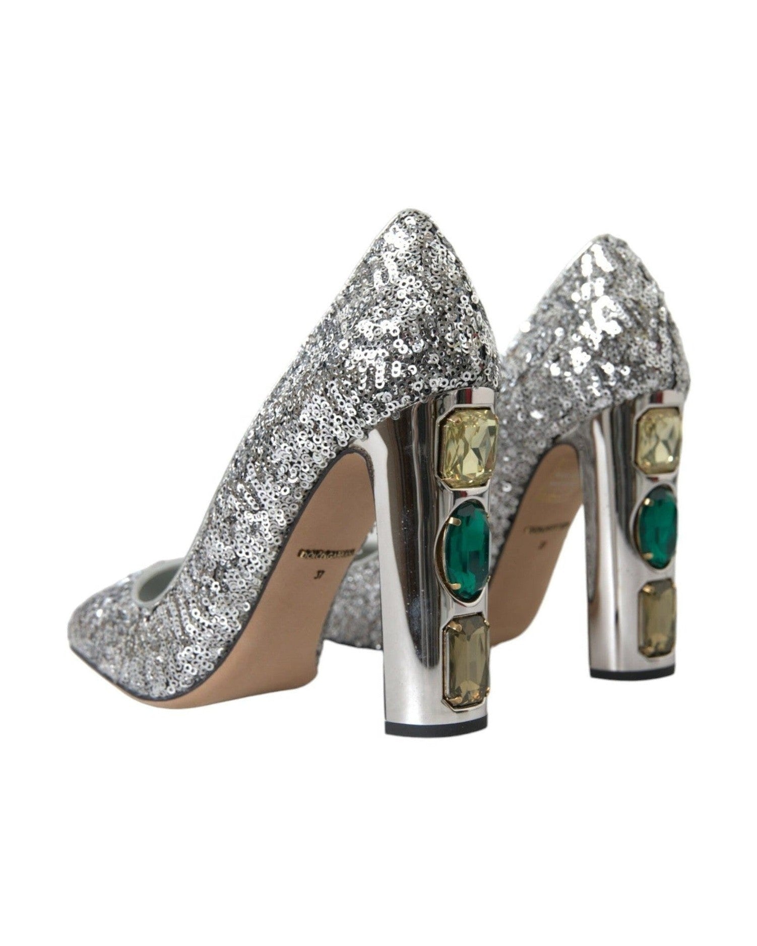 Dolce & Gabbana Silver Sequin Embellished Heels Pumps Shoes Heels