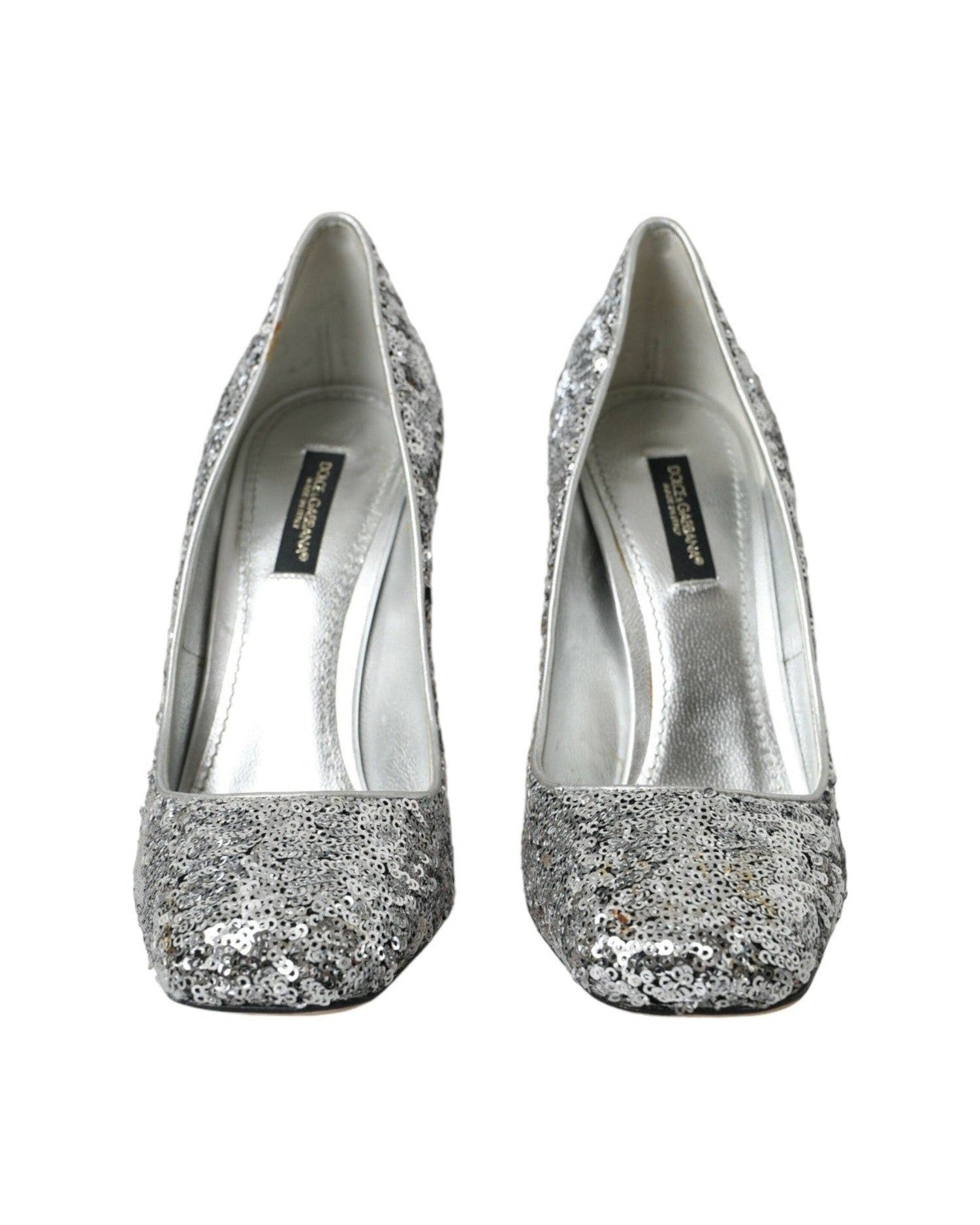 Dolce & Gabbana Silver Sequin Embellished Heels Pumps Shoes Glam Steals