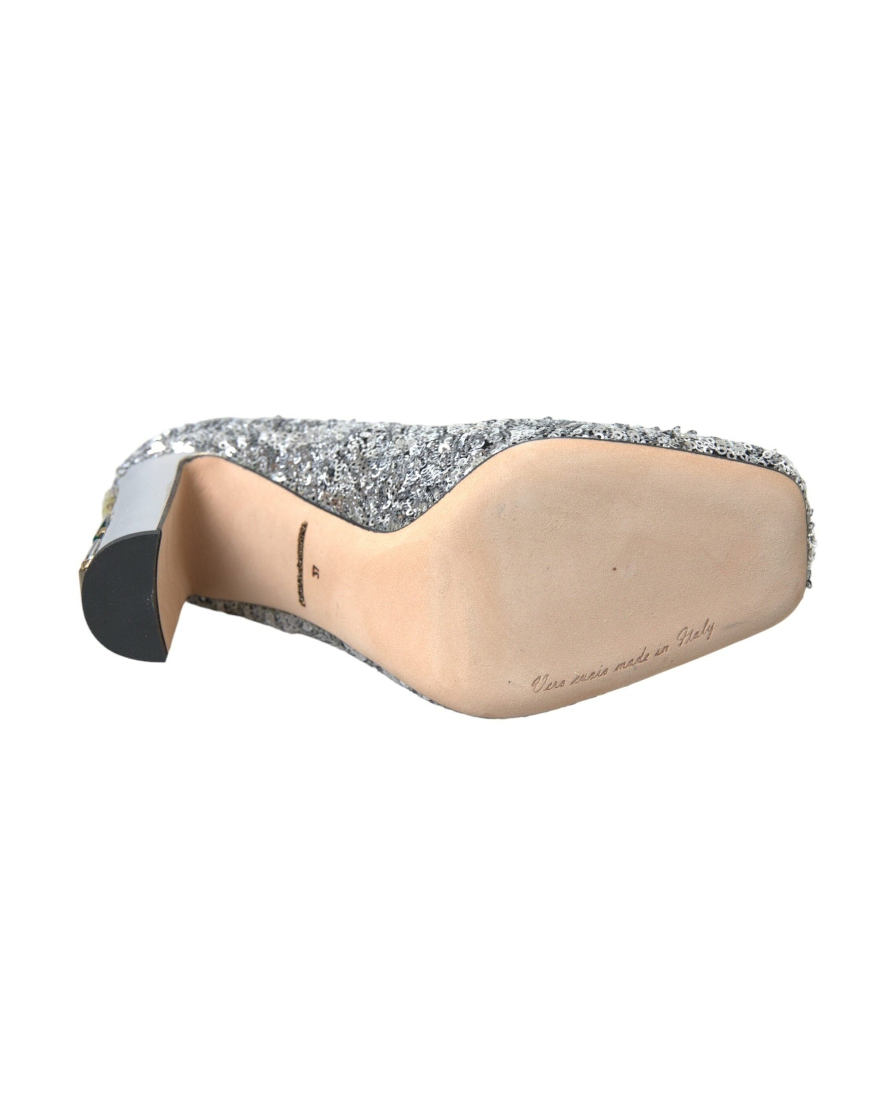 Dolce & Gabbana Silver Sequin Embellished Heels Pumps Shoes Glam Steals