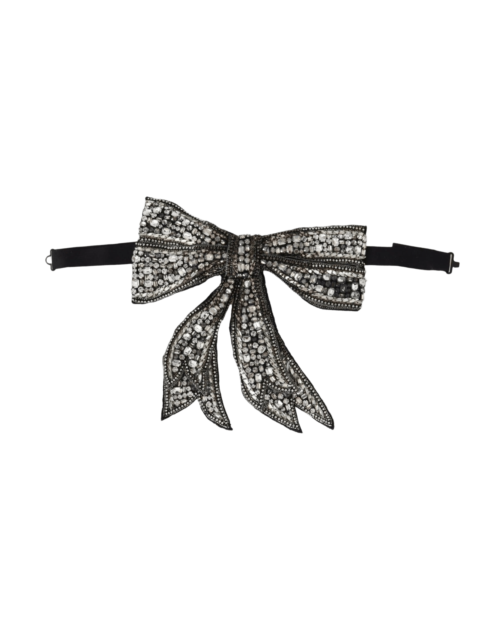 Dolce & Gabbana Silver Silk Crystal Embellished Bowtie Elegance Glam Steals