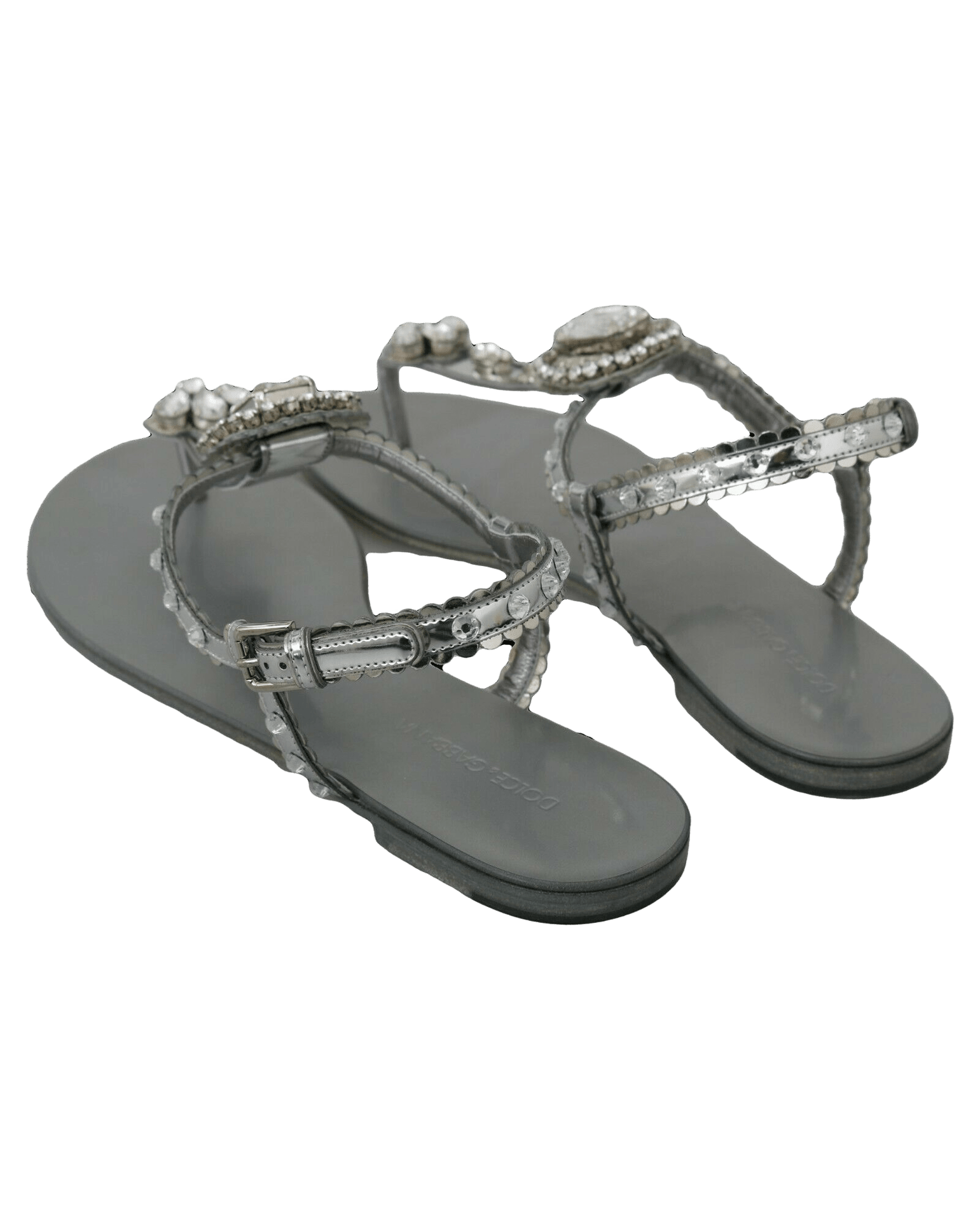Dolce & Gabbana Silver And Crystal Sandals Flip Flops Shoes Sandals