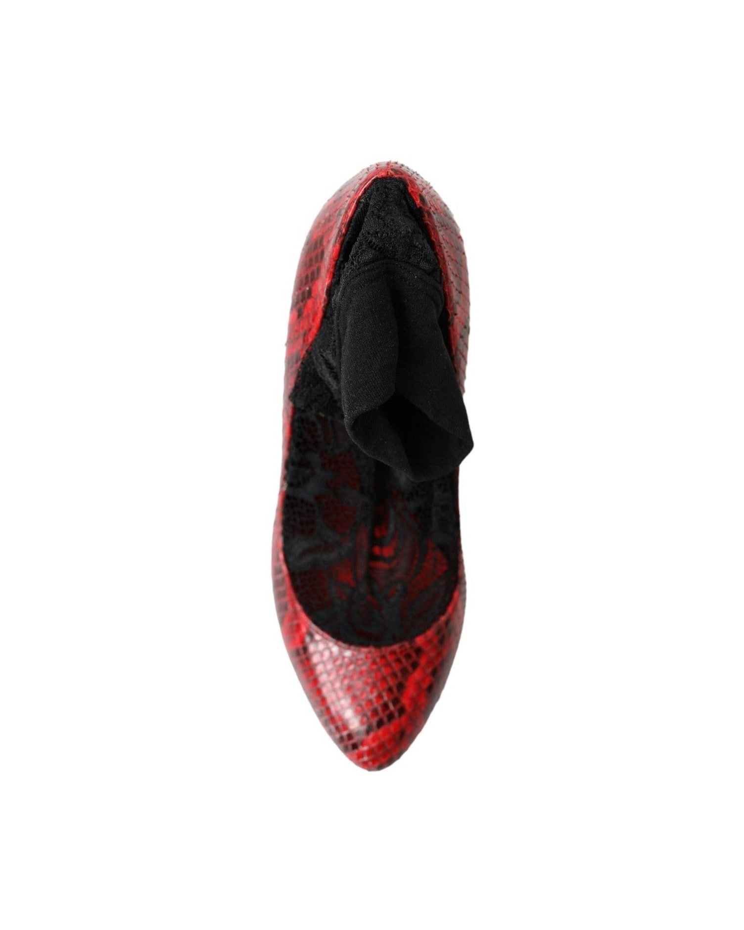 Dolce & Gabbana Snakeskin Almond Toe Pumps With Red Lace Socks Heels