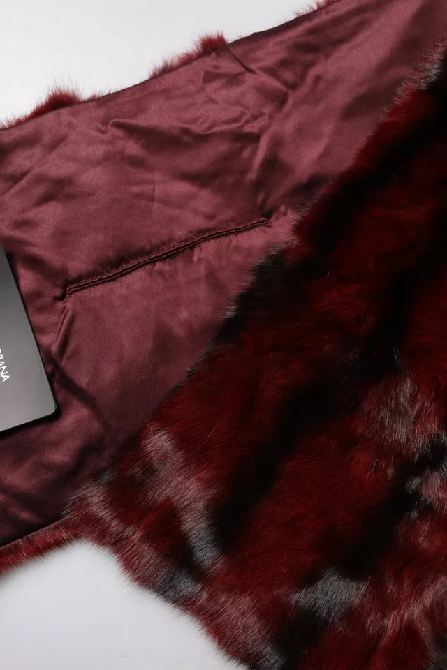 Dolce & Gabbana Stripe Fur Shawl Neck Wrap Red Scarf Glam Steals