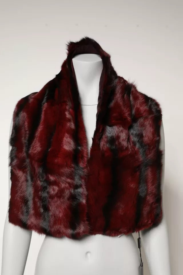 Dolce & Gabbana Stripe Fur Shawl Neck Wrap Red Scarf Glam Steals