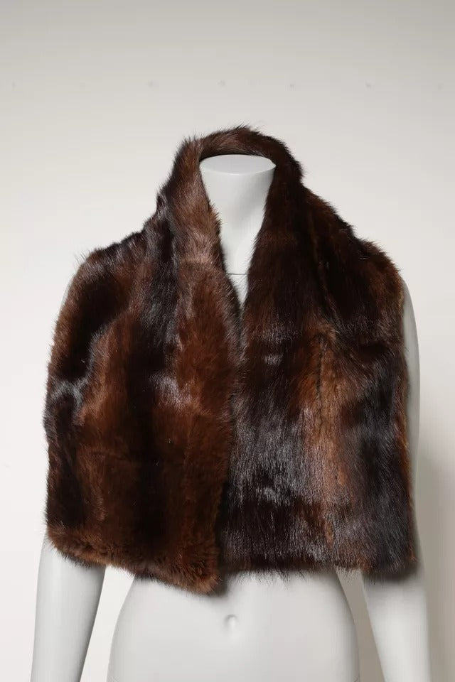 Dolce & Gabbana Stripe Fur Shawl Wrap Brown Scarf Glam Steals