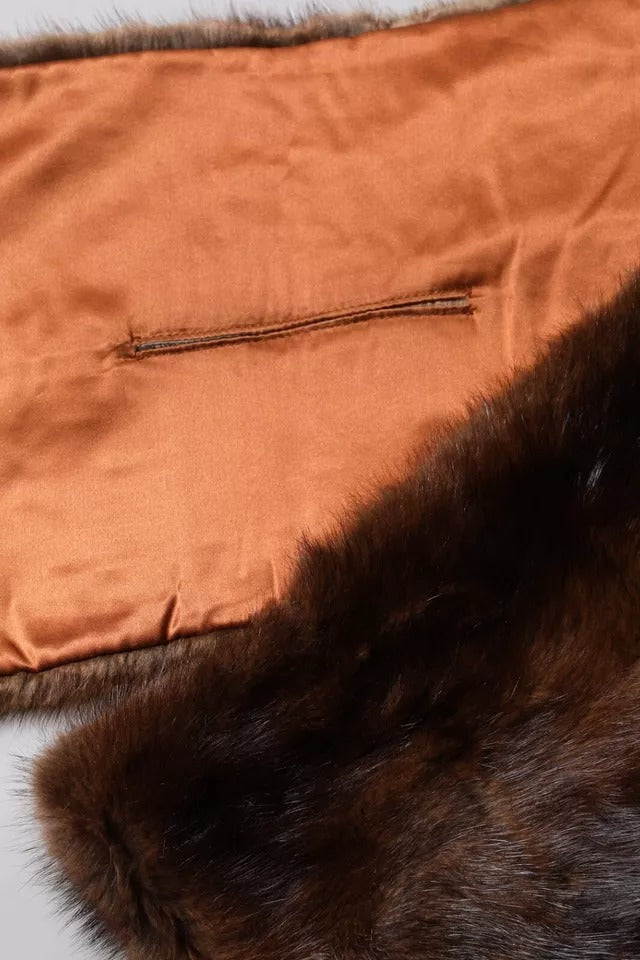 Dolce & Gabbana Stripe Fur Shawl Wrap Brown Scarf Glam Steals