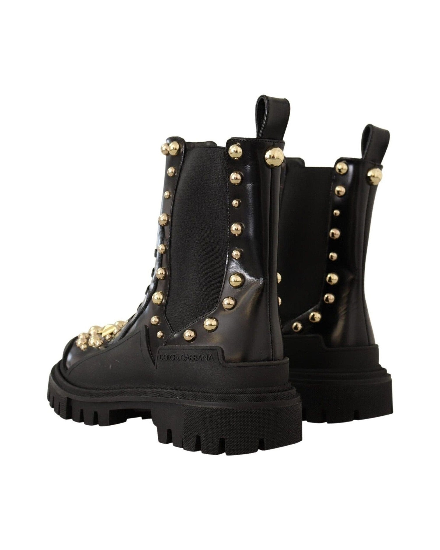 Dolce & Gabbana Studded Embroidered Leather Combat Boots Boots