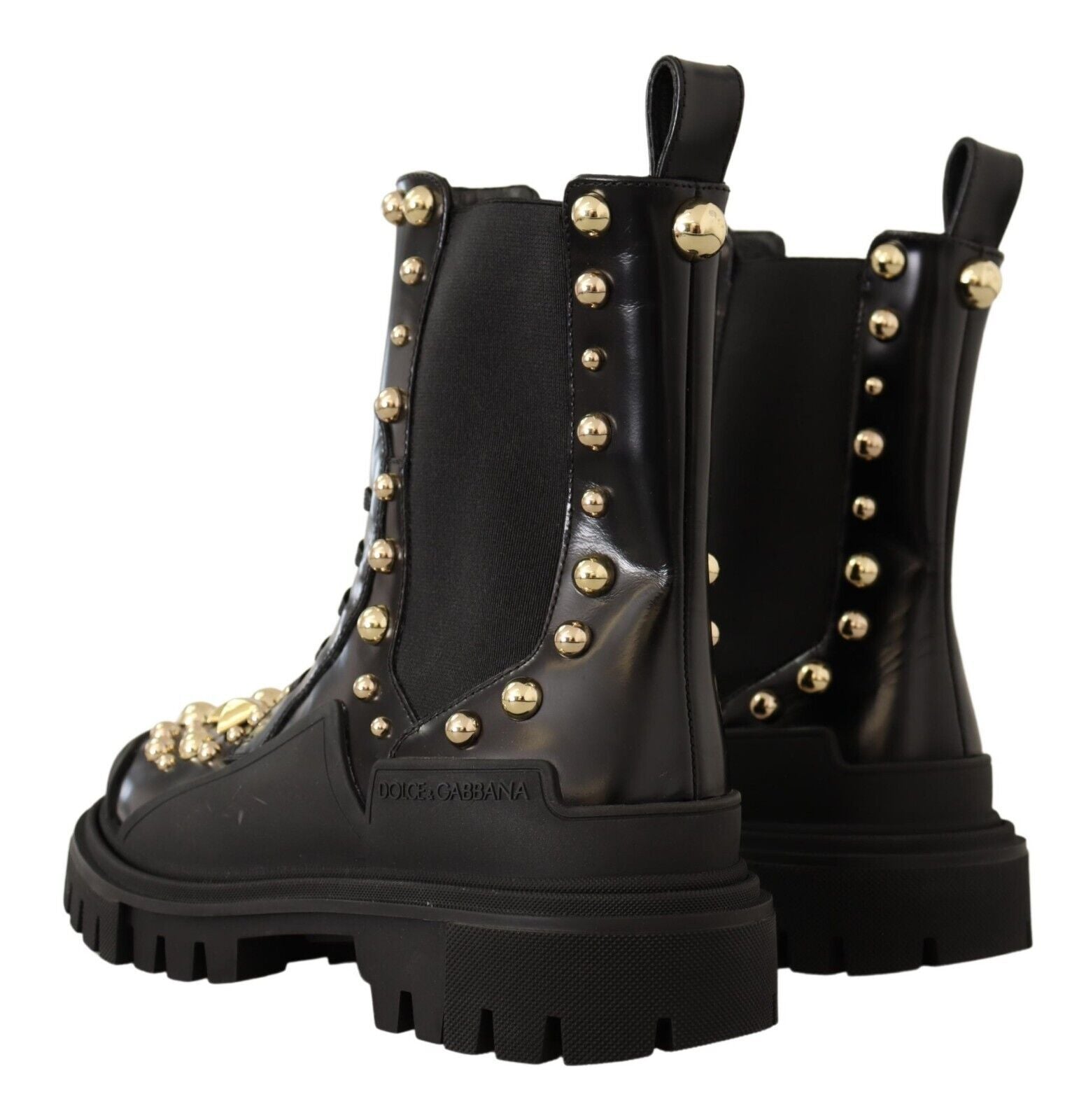 Dolce & Gabbana Studded Leather Combat Boots With Embroidery Glam Steals