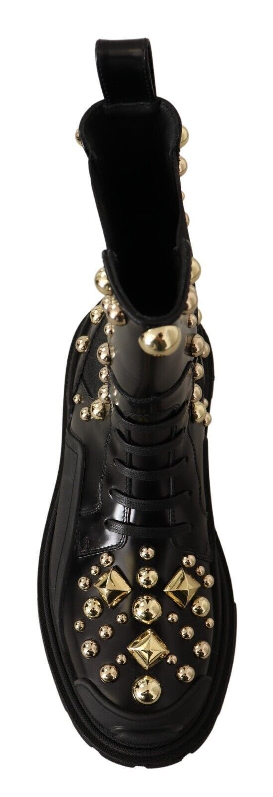 Dolce & Gabbana Studded Leather Combat Boots With Embroidery Glam Steals