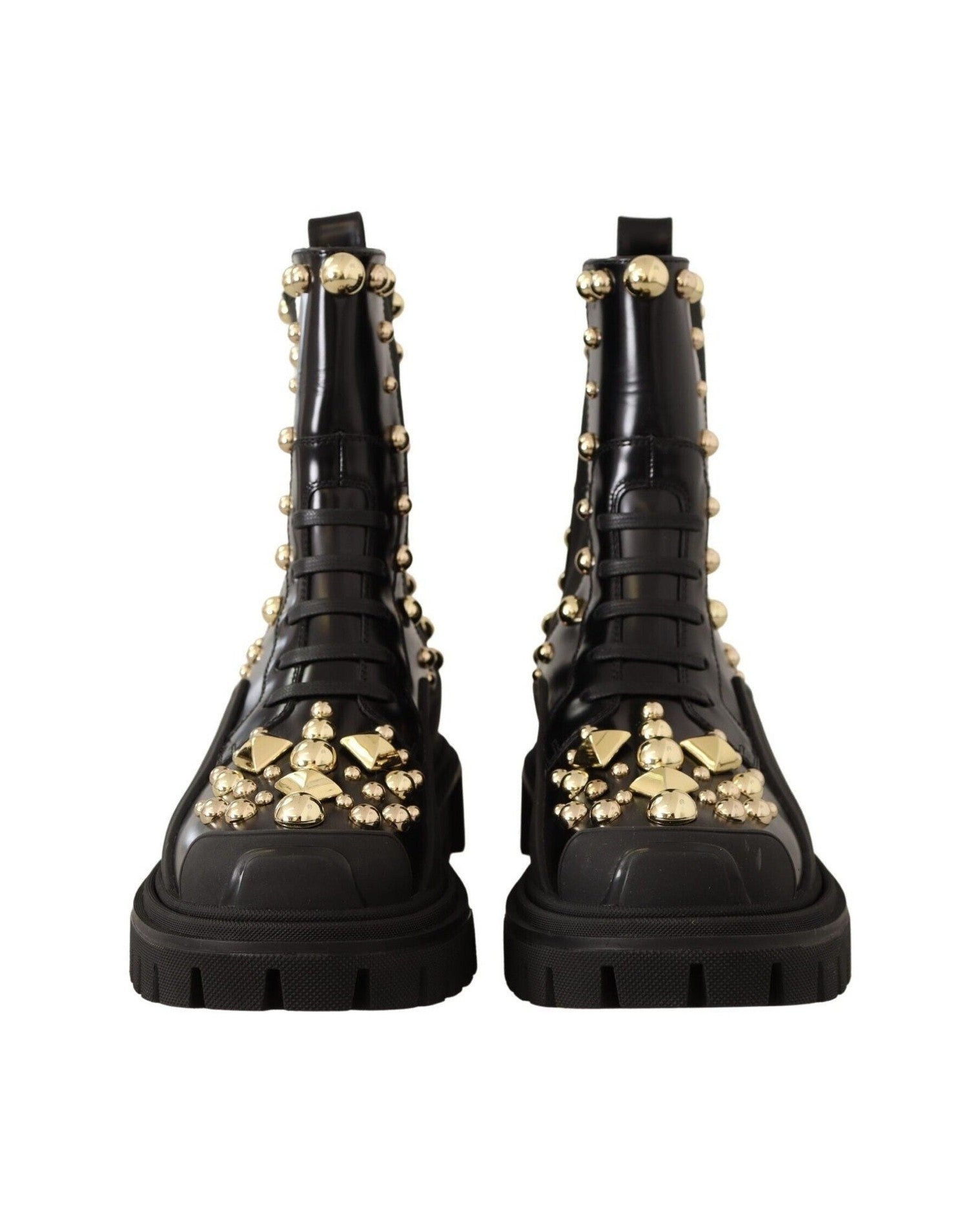 Dolce & Gabbana Studded Leather Combat Boots With Embroidery Glam Steals