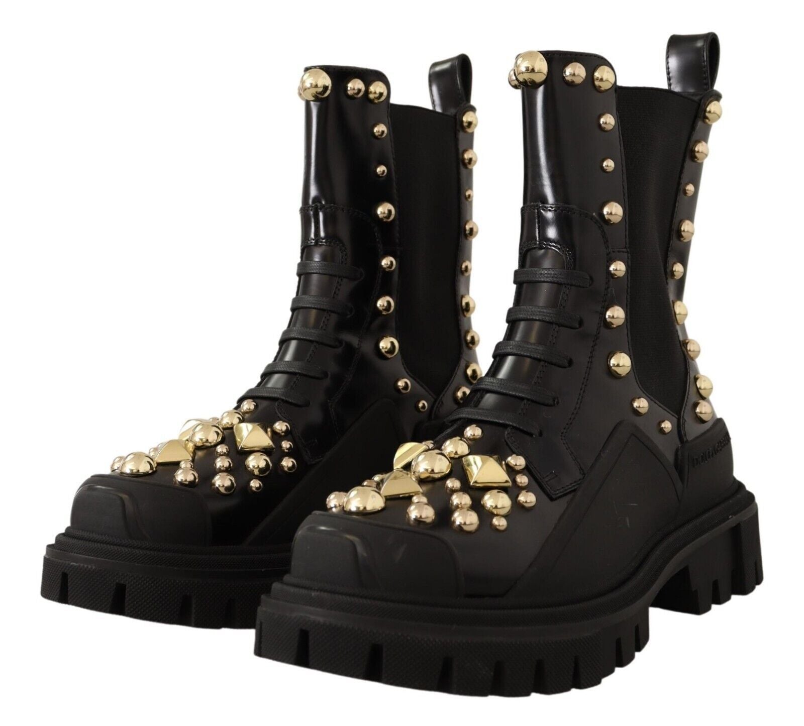 Dolce & Gabbana Studded Leather Combat Boots With Embroidery Glam Steals