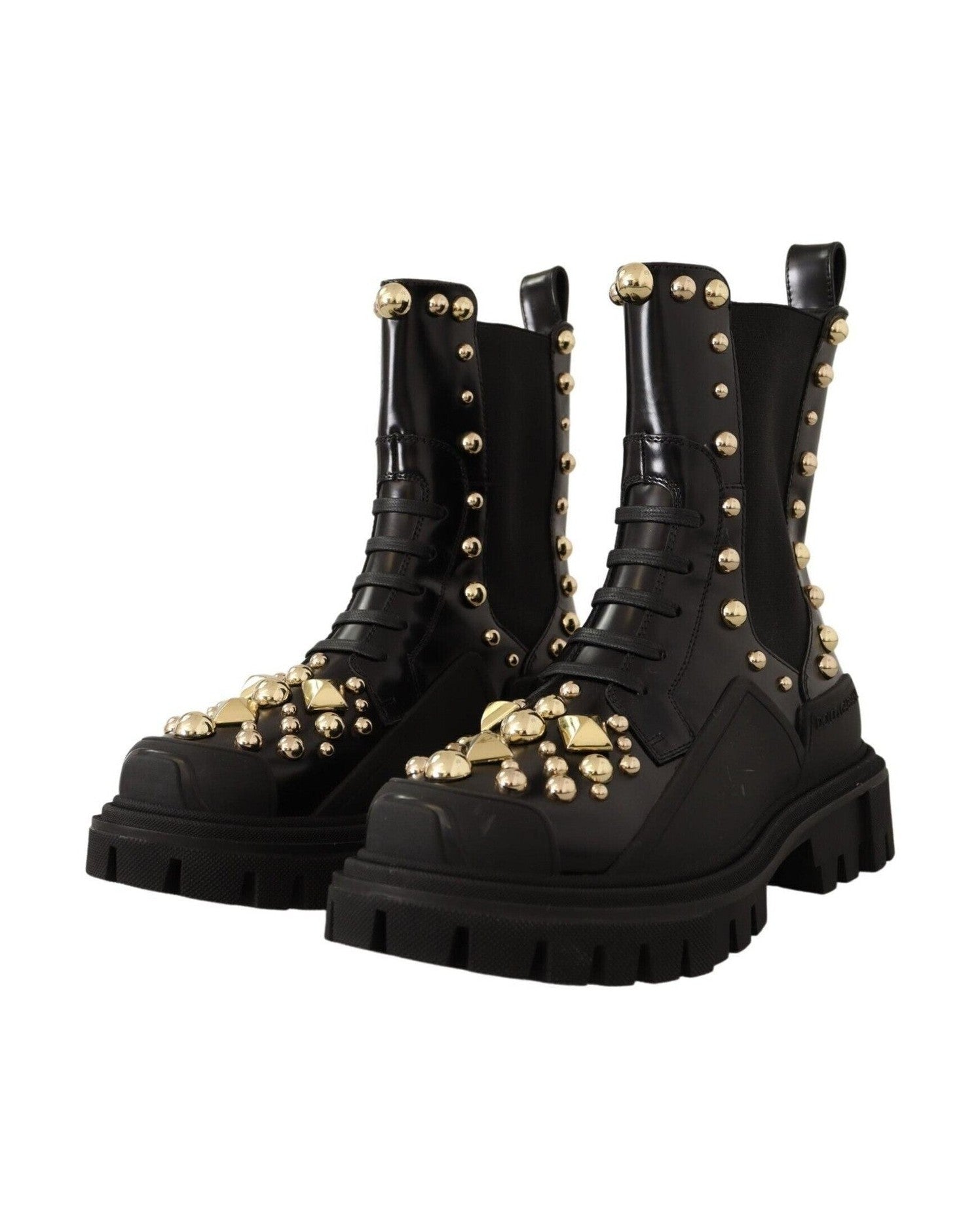 Dolce & Gabbana Studded Leather Combat Boots With Embroidery Glam Steals
