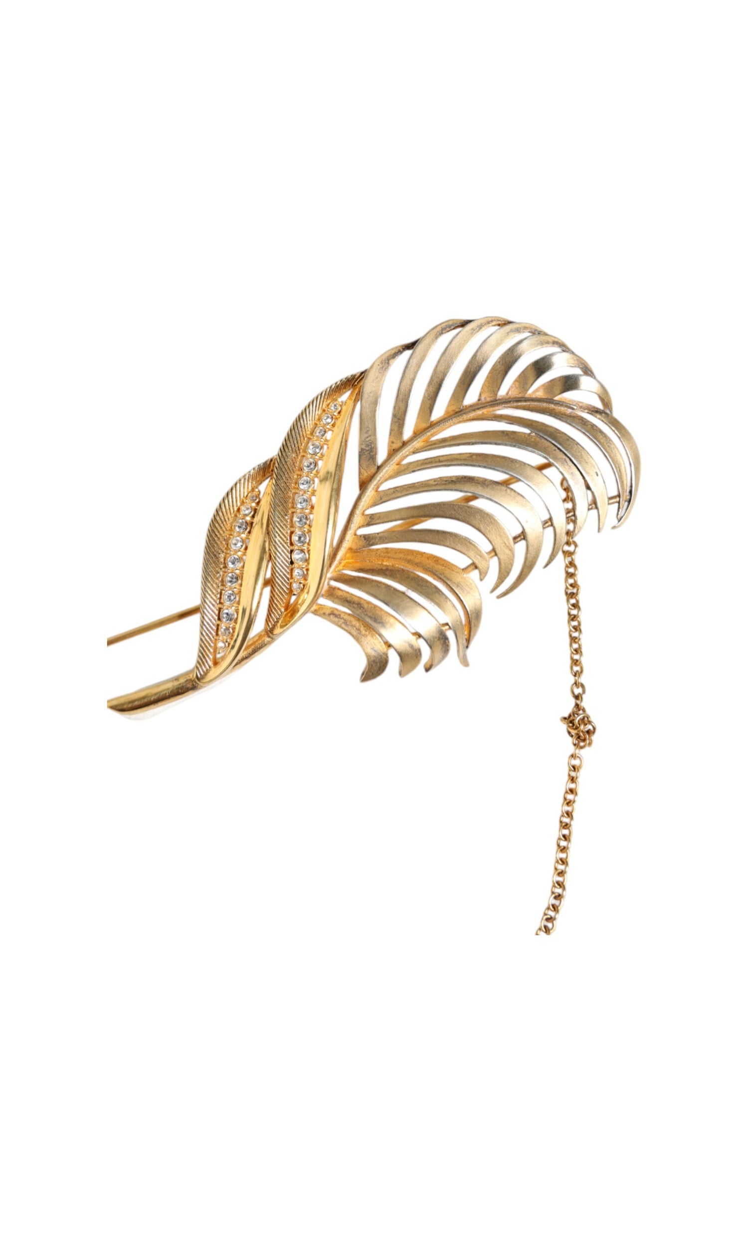 Dolce & Gabbana Tone 925 Sterling Leaf Crystal Chain Gold Silver Brooch Glam Steals