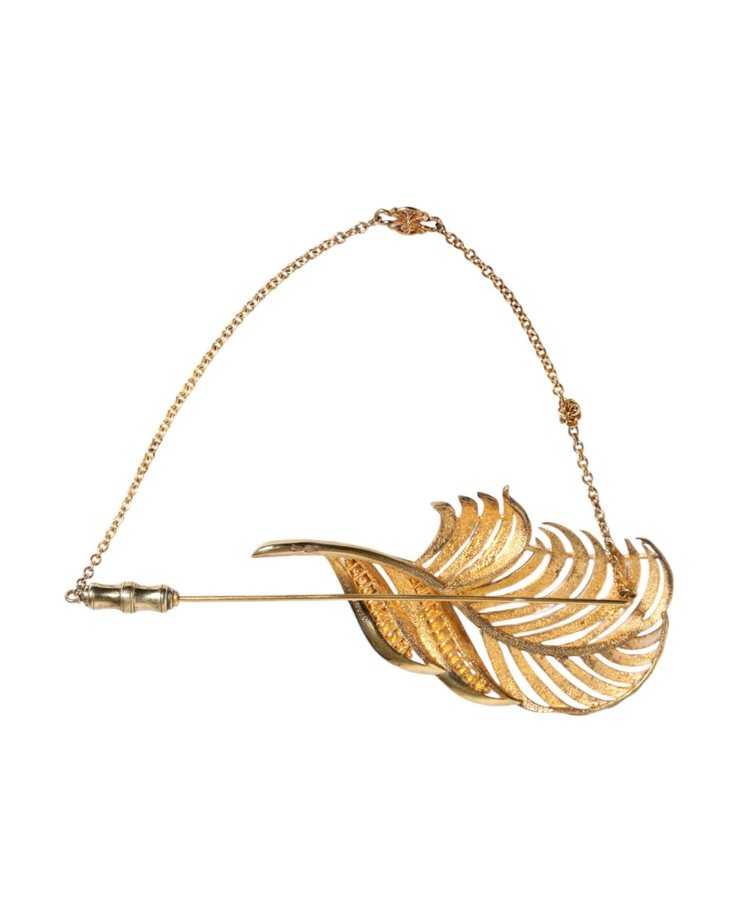 Dolce & Gabbana Tone 925 Sterling Leaf Crystal Chain Gold Silver Brooch Glam Steals