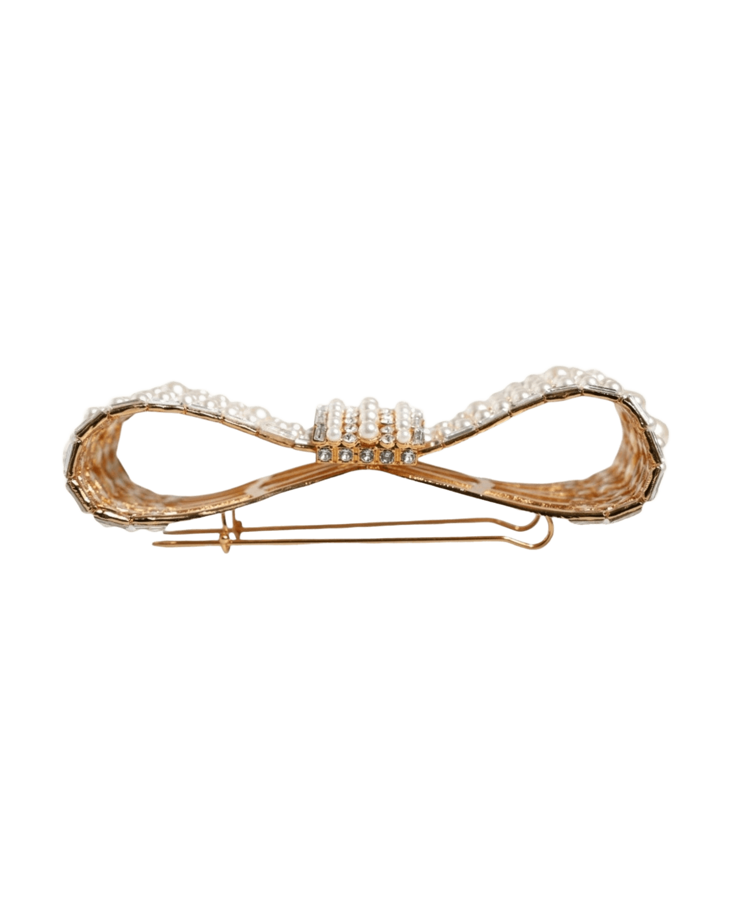 Dolce & Gabbana Gold Tone Brass Bow Crystal Fauxpearl Embellished Brooch Brooches & Lapel Pins