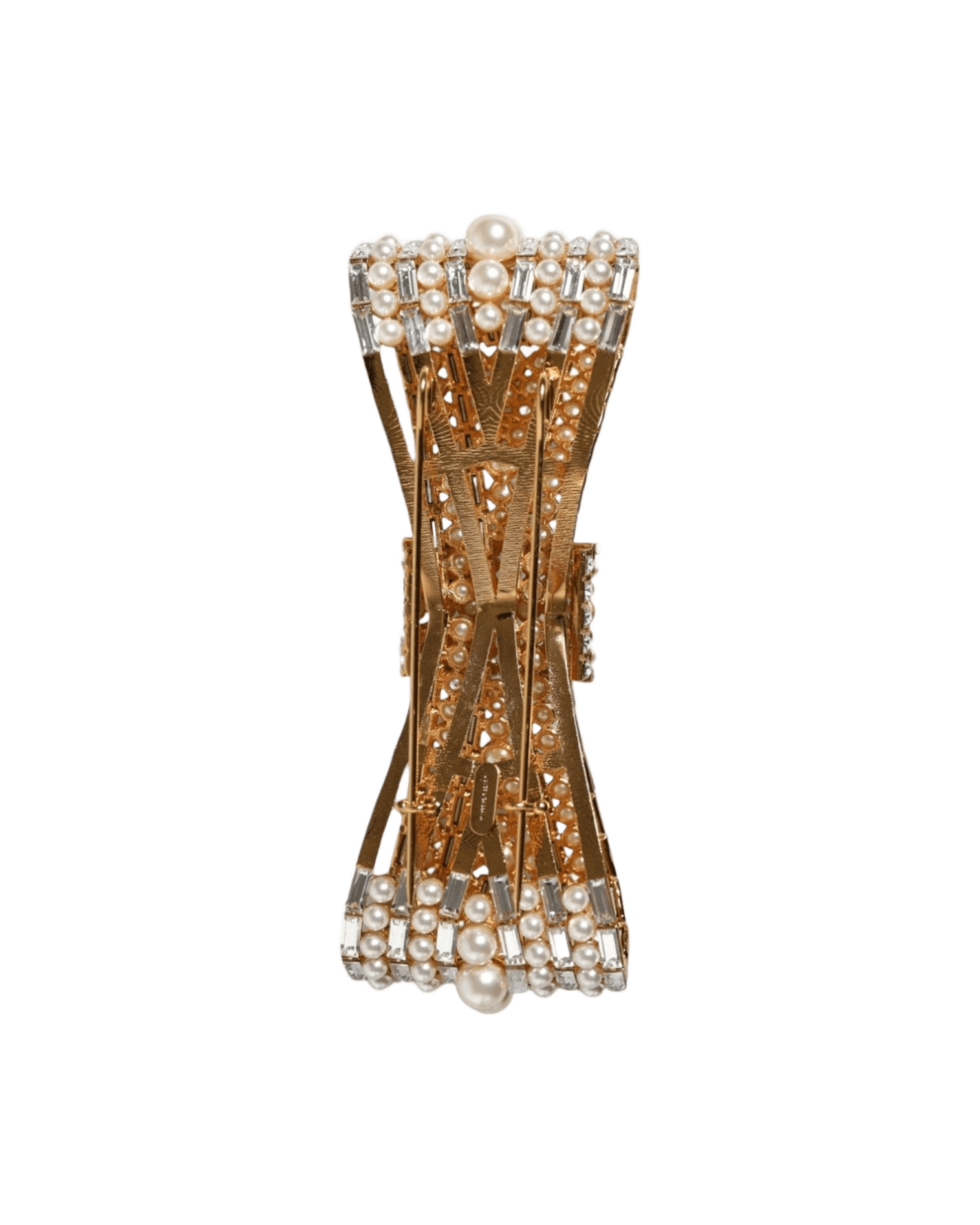 Dolce & Gabbana Gold Tone Brass Bow Crystal Fauxpearl Embellished Brooch Brooches & Lapel Pins