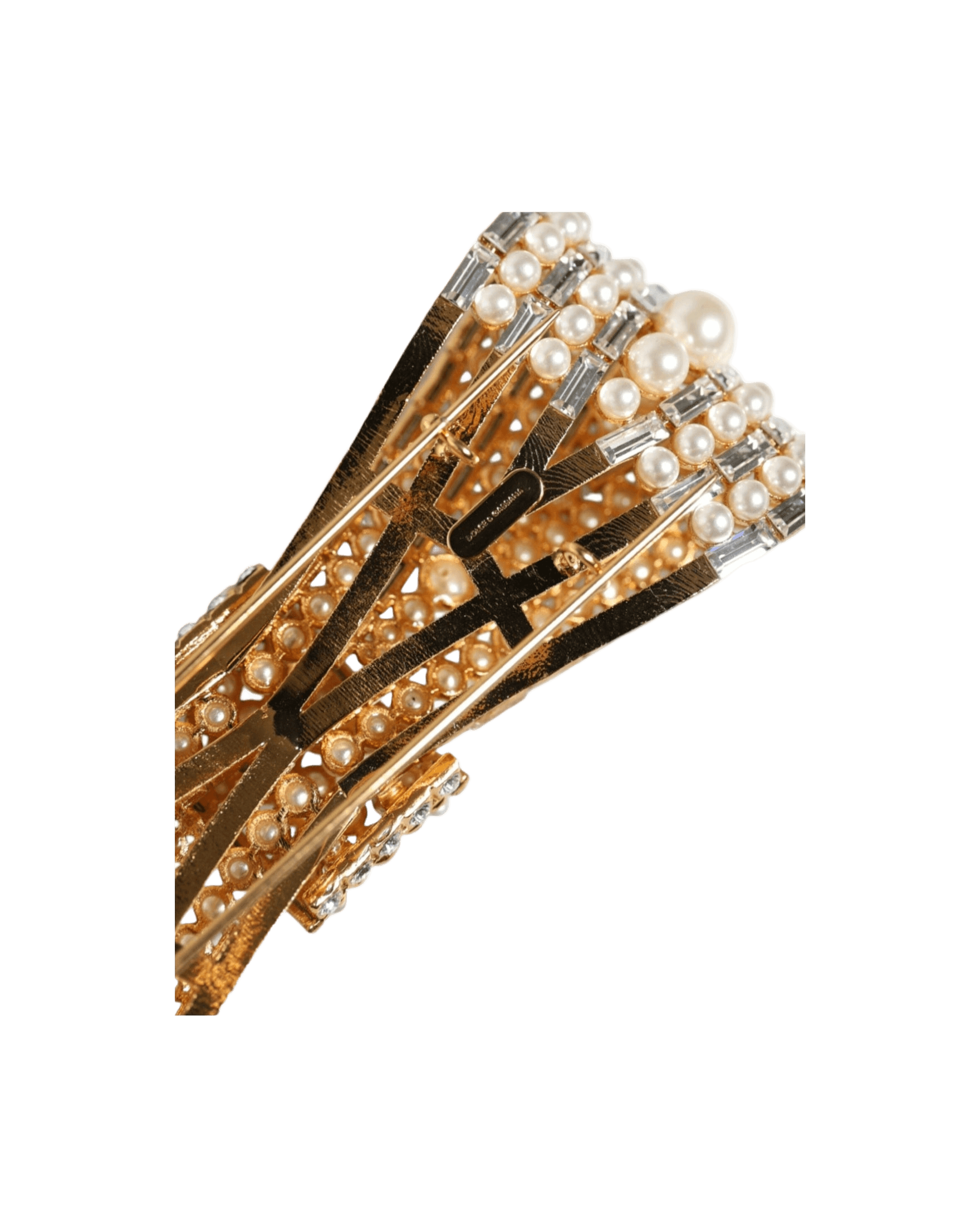 Dolce & Gabbana Gold Tone Brass Bow Crystal Fauxpearl Embellished Brooch Brooches & Lapel Pins