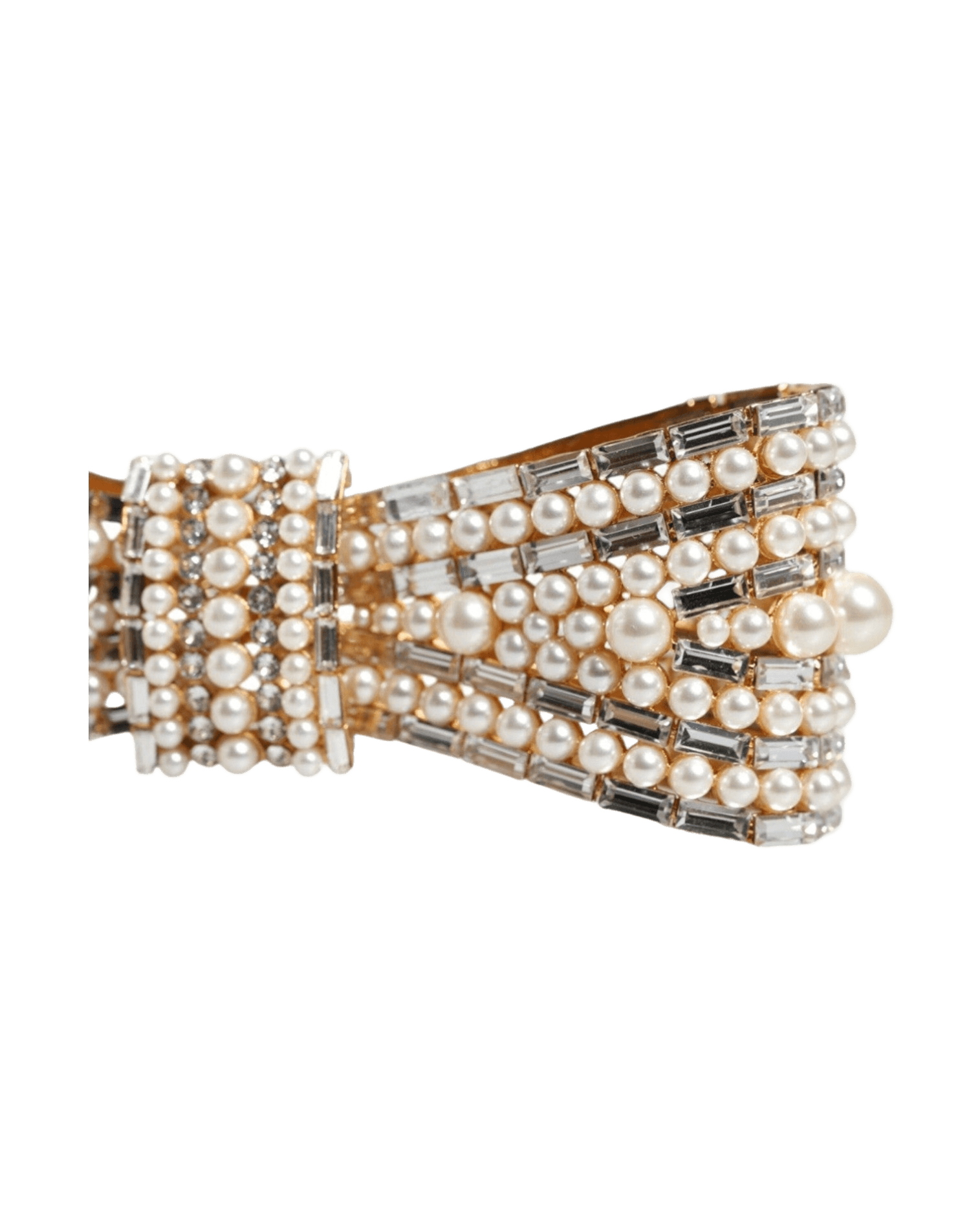 Dolce & Gabbana Gold Tone Brass Bow Crystal Fauxpearl Embellished Brooch Brooches & Lapel Pins