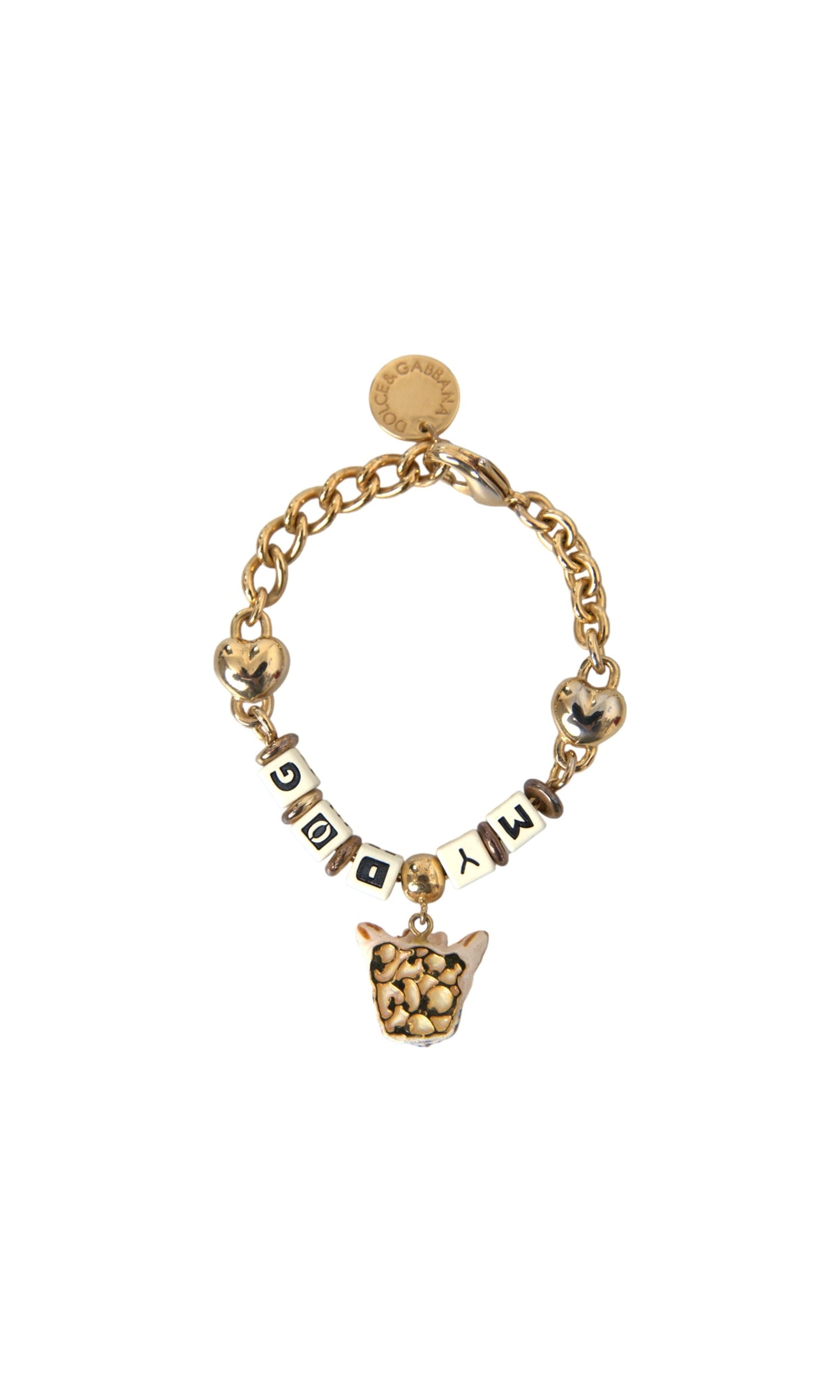 Dolce & Gabbana Tone Brass Chain My Dog Heart Gold Bracelet Glam Steals