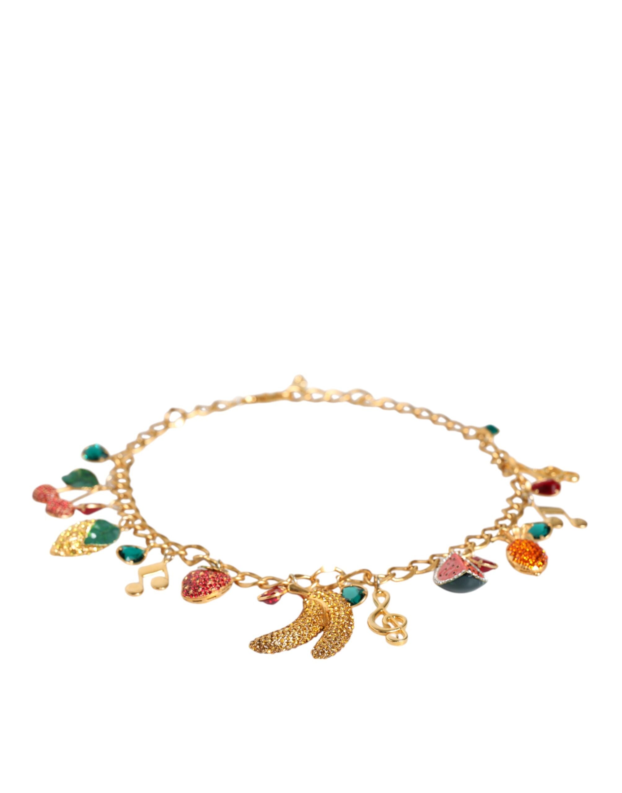 Dolce & Gabbana Tone Brass Fruity Crystal Embellished Waist Chain Gold Belt Glam Steals