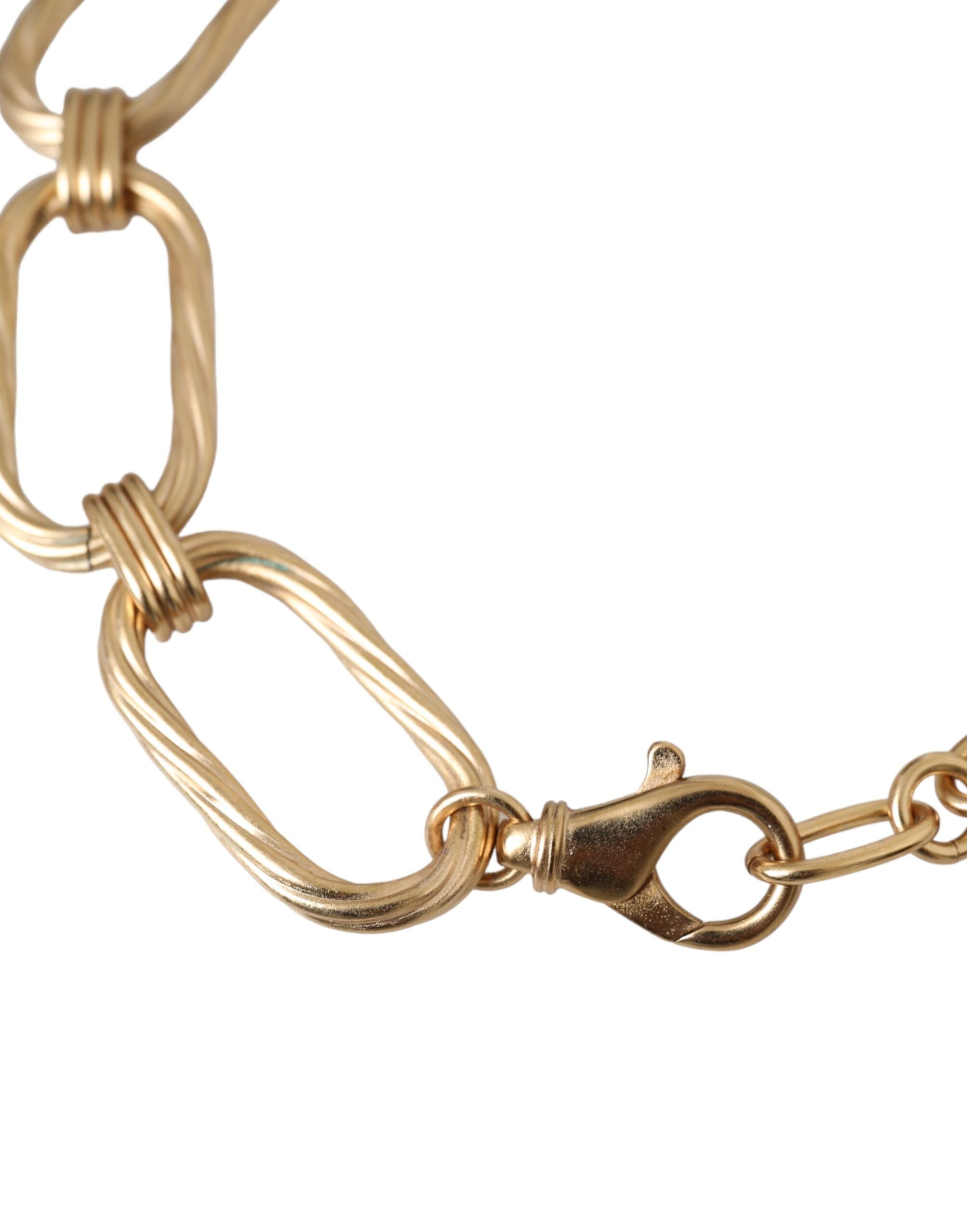 Dolce & Gabbana Tone Brass Large Link Chain Jewelry Gold Necklace Glam Steals