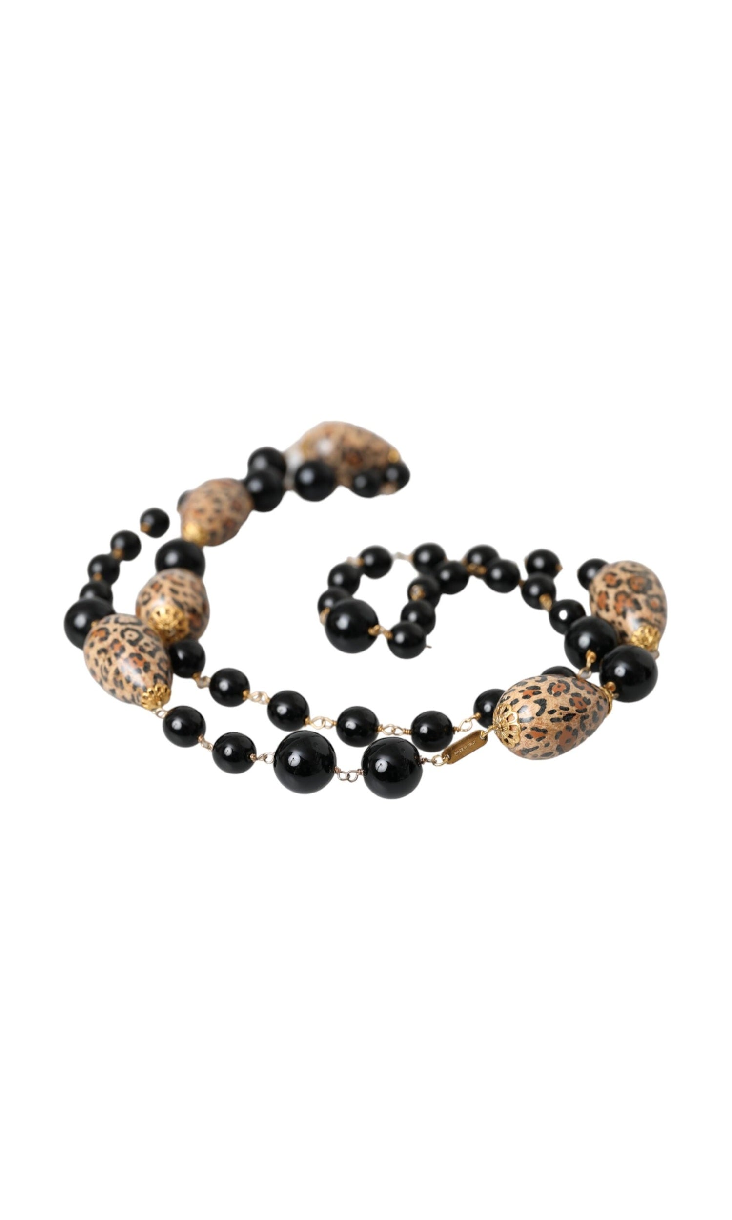 Dolce & Gabbana Tone Brass Printed Beaded Long Chain Gold Black Necklace Glam Steals