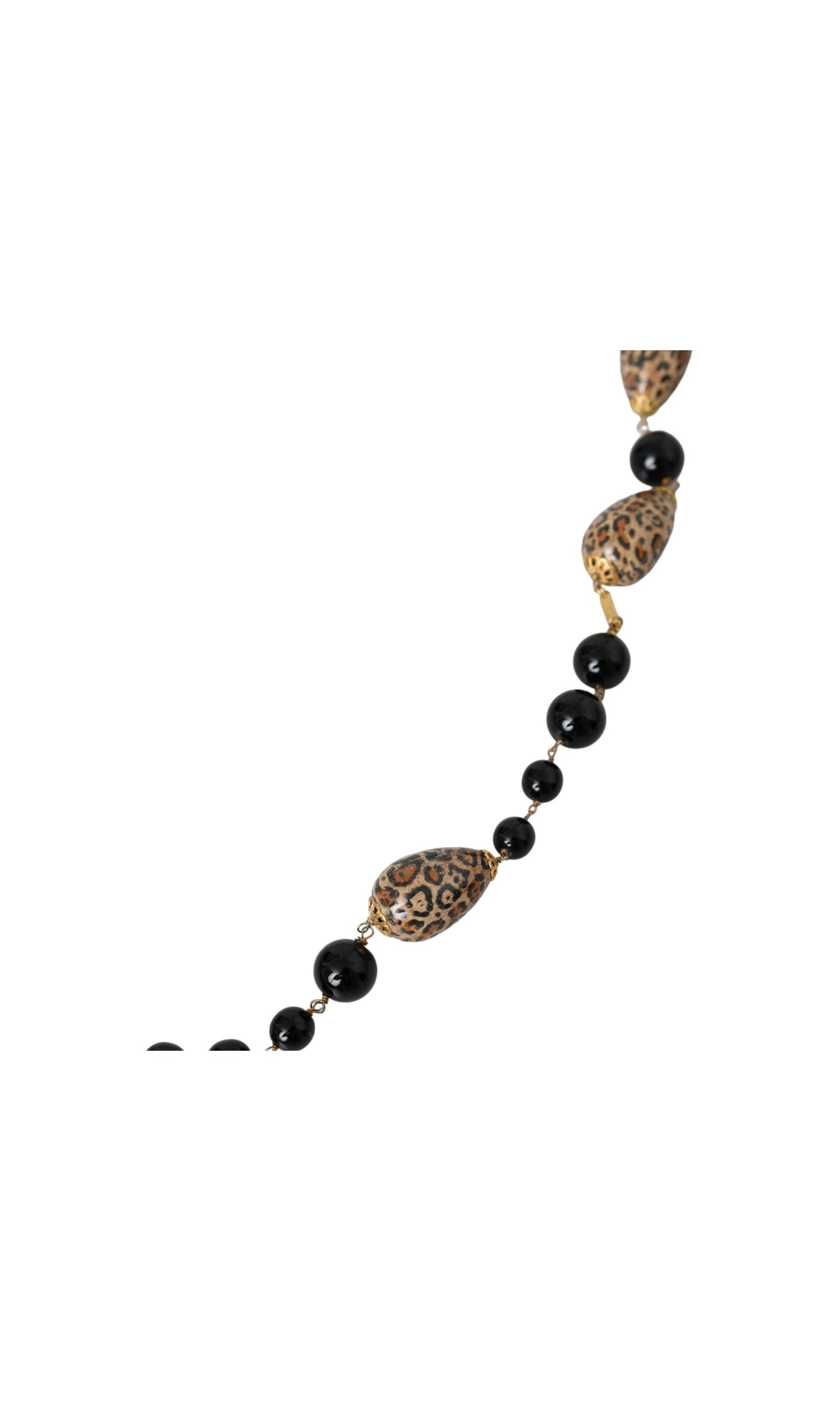 Dolce & Gabbana Tone Brass Printed Beaded Long Chain Gold Black Necklace Glam Steals