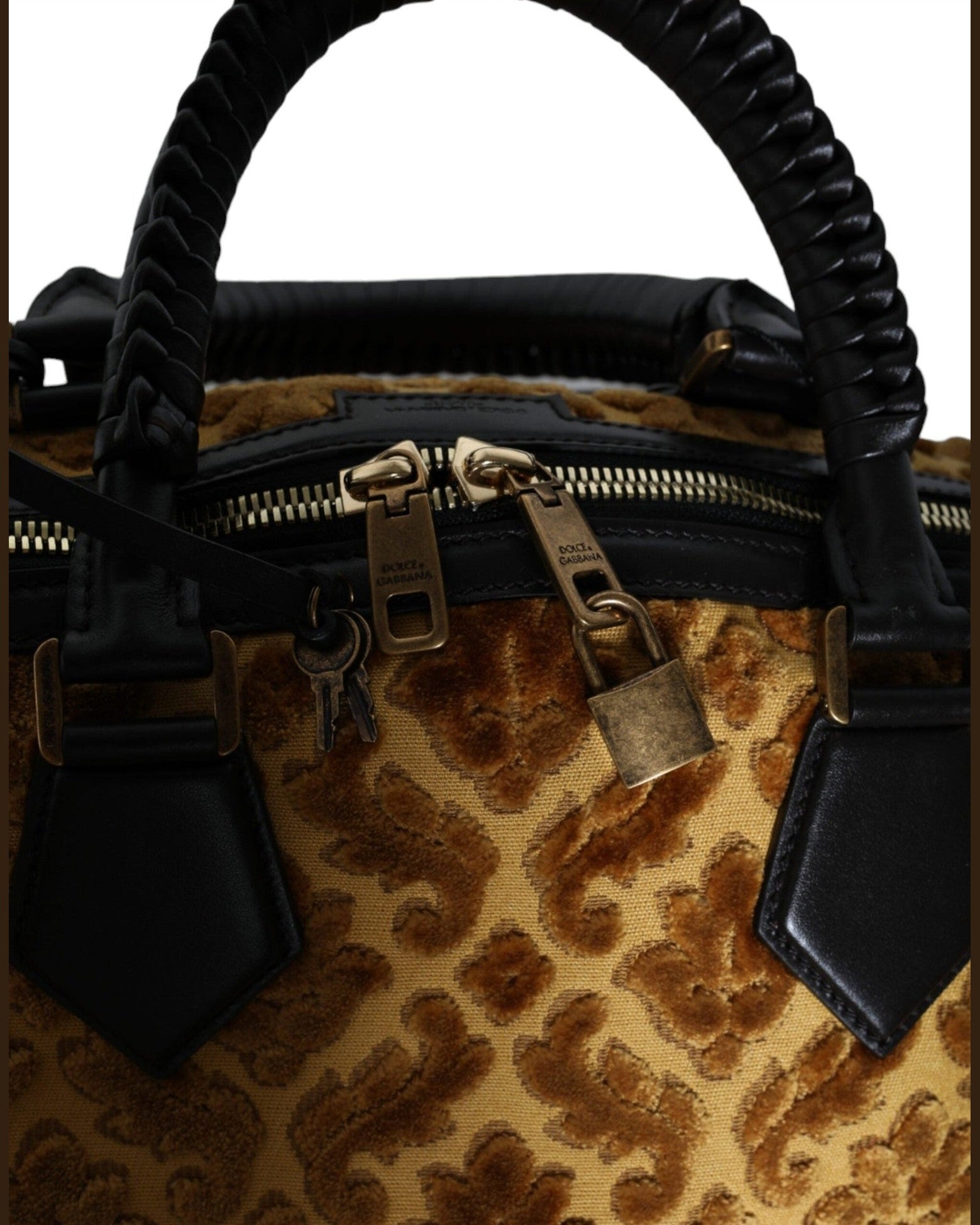 Dolce & Gabbana Velvet Top Handle Shoulder Duffle Women Beige Bag Glam Steals