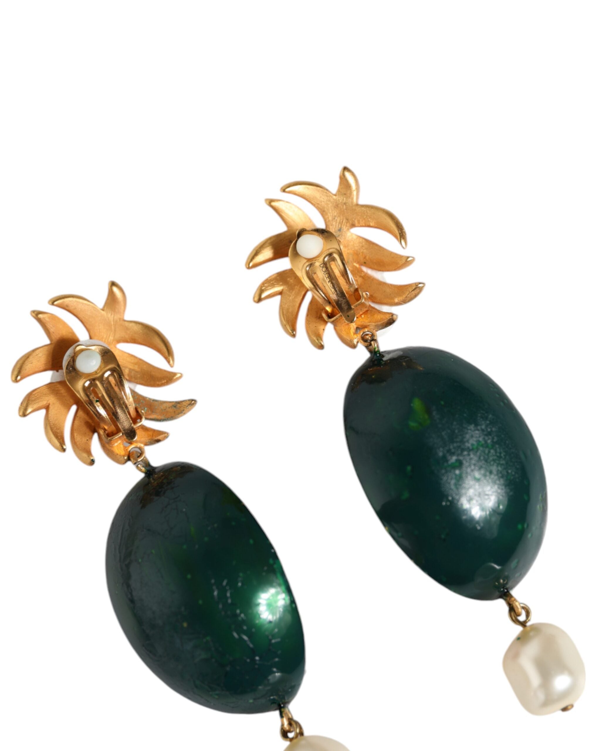 Dolce & Gabbana Watermelon Brass Crystal Clip Dangling Red Gold Earrings Glam Steals