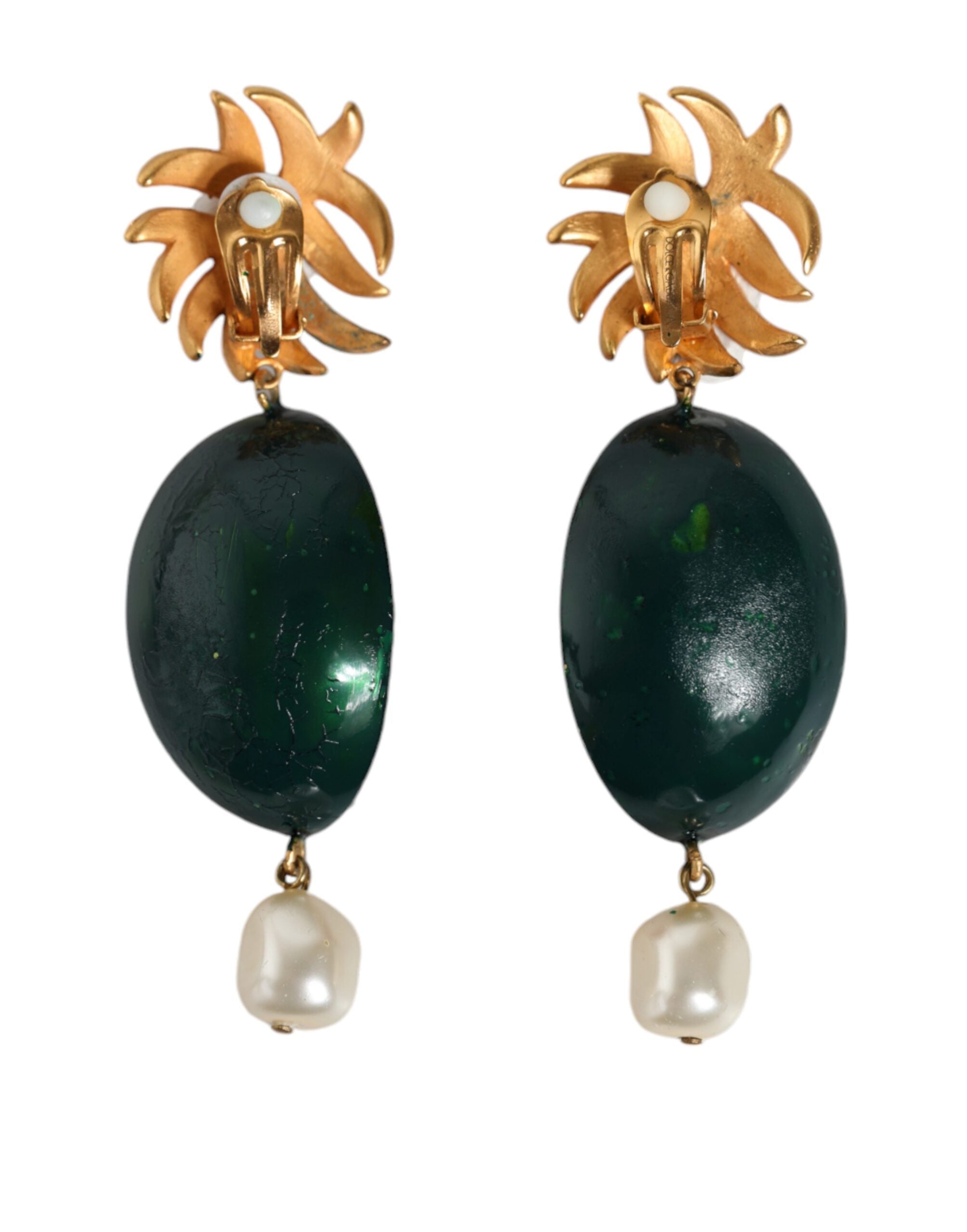 Dolce & Gabbana Watermelon Brass Crystal Clip Dangling Red Gold Earrings Glam Steals