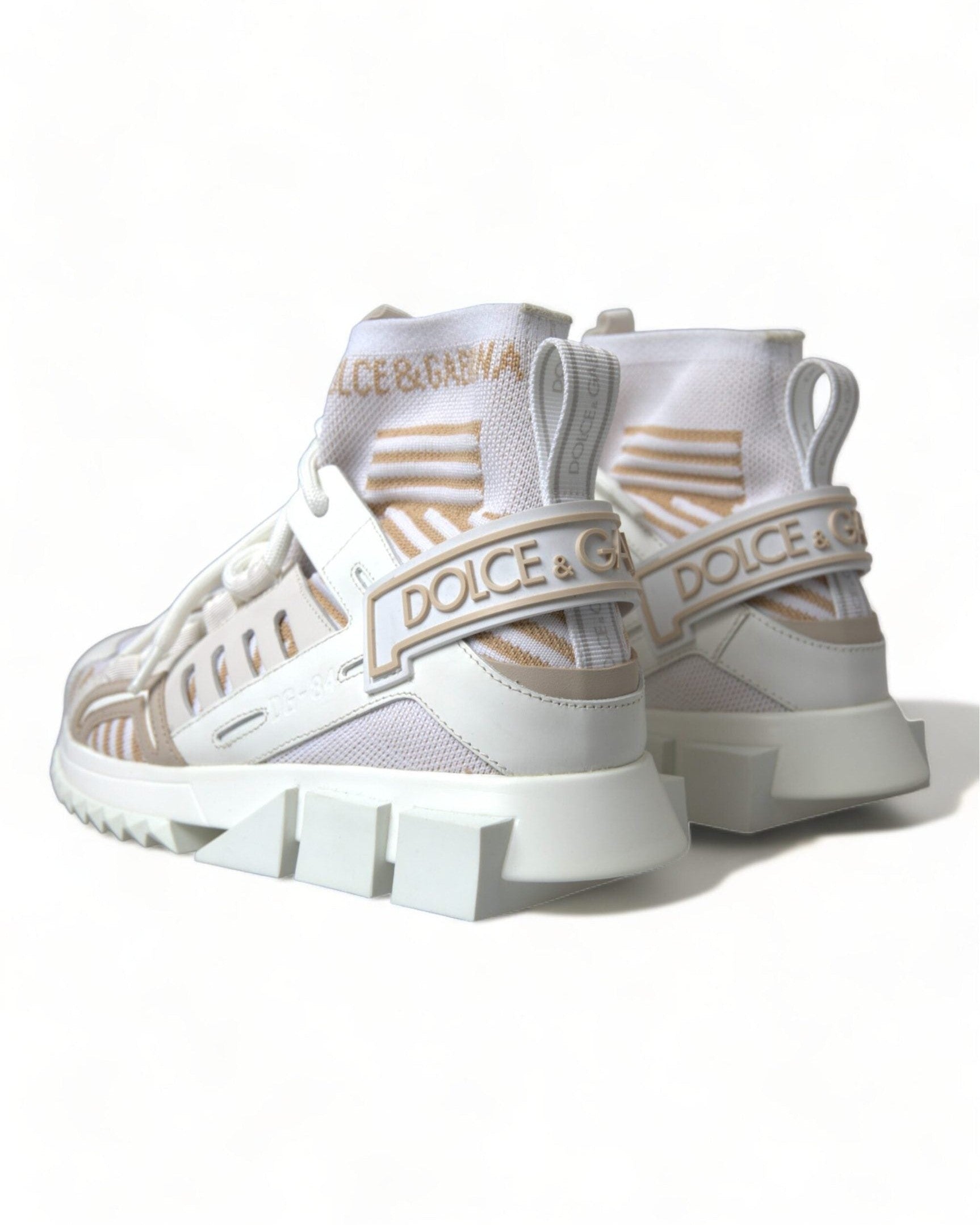 Dolce & Gabbana White Beige Sorrento Socks Sneakers Sneakers