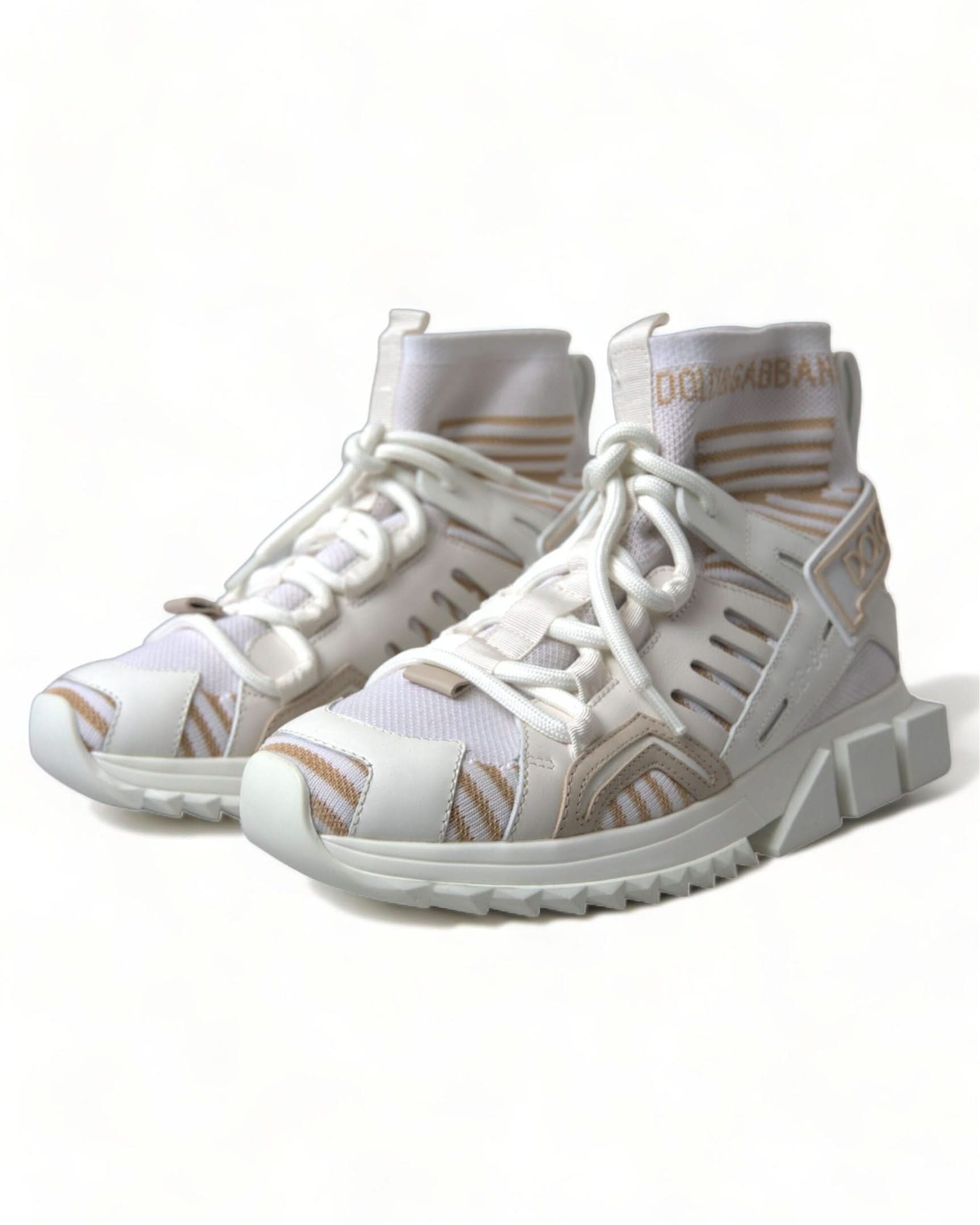 Dolce & Gabbana White Beige Sorrento Socks Sneakers Sneakers