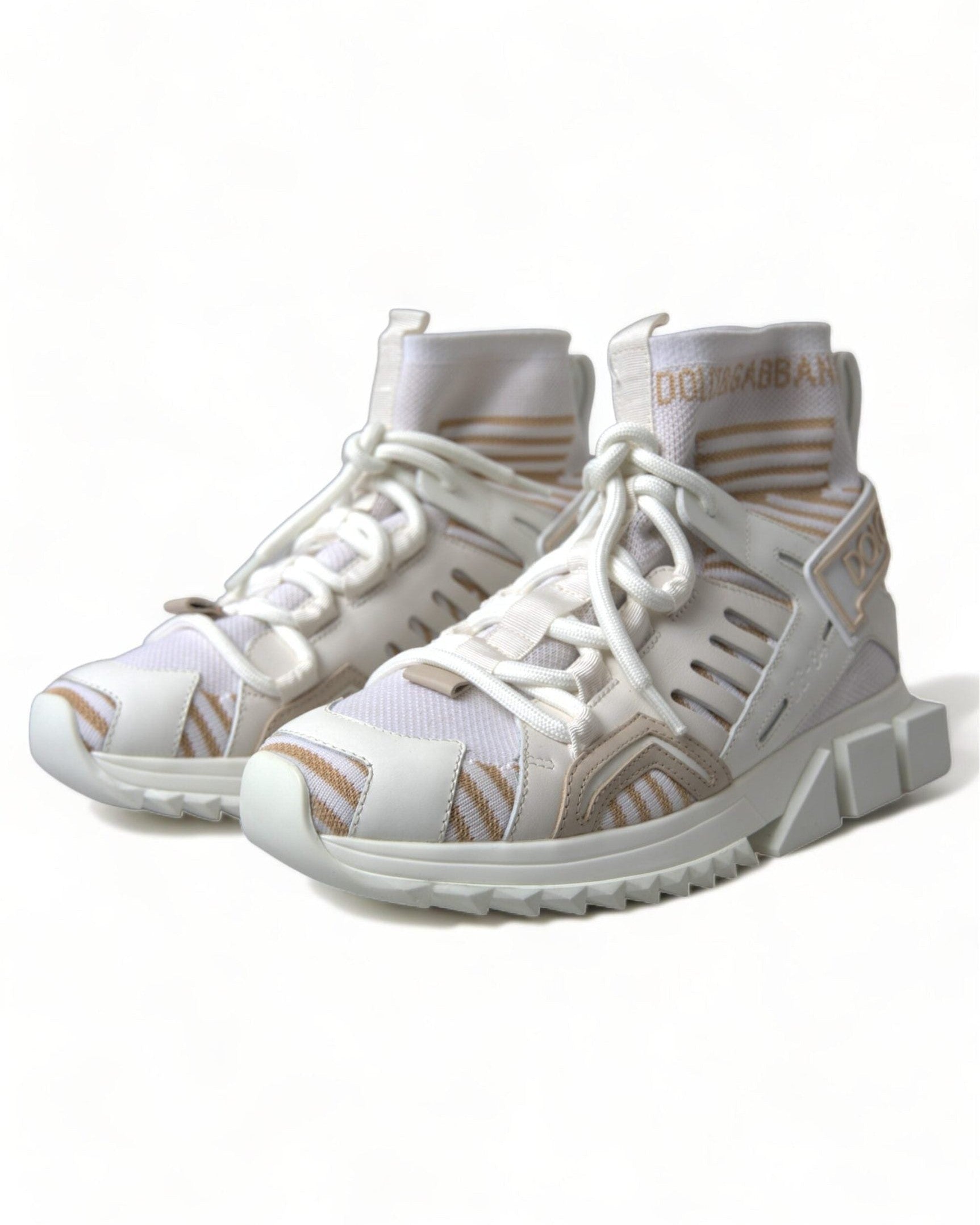 Dolce & Gabbana White Beige Sorrento Socks Sneakers Sneakers