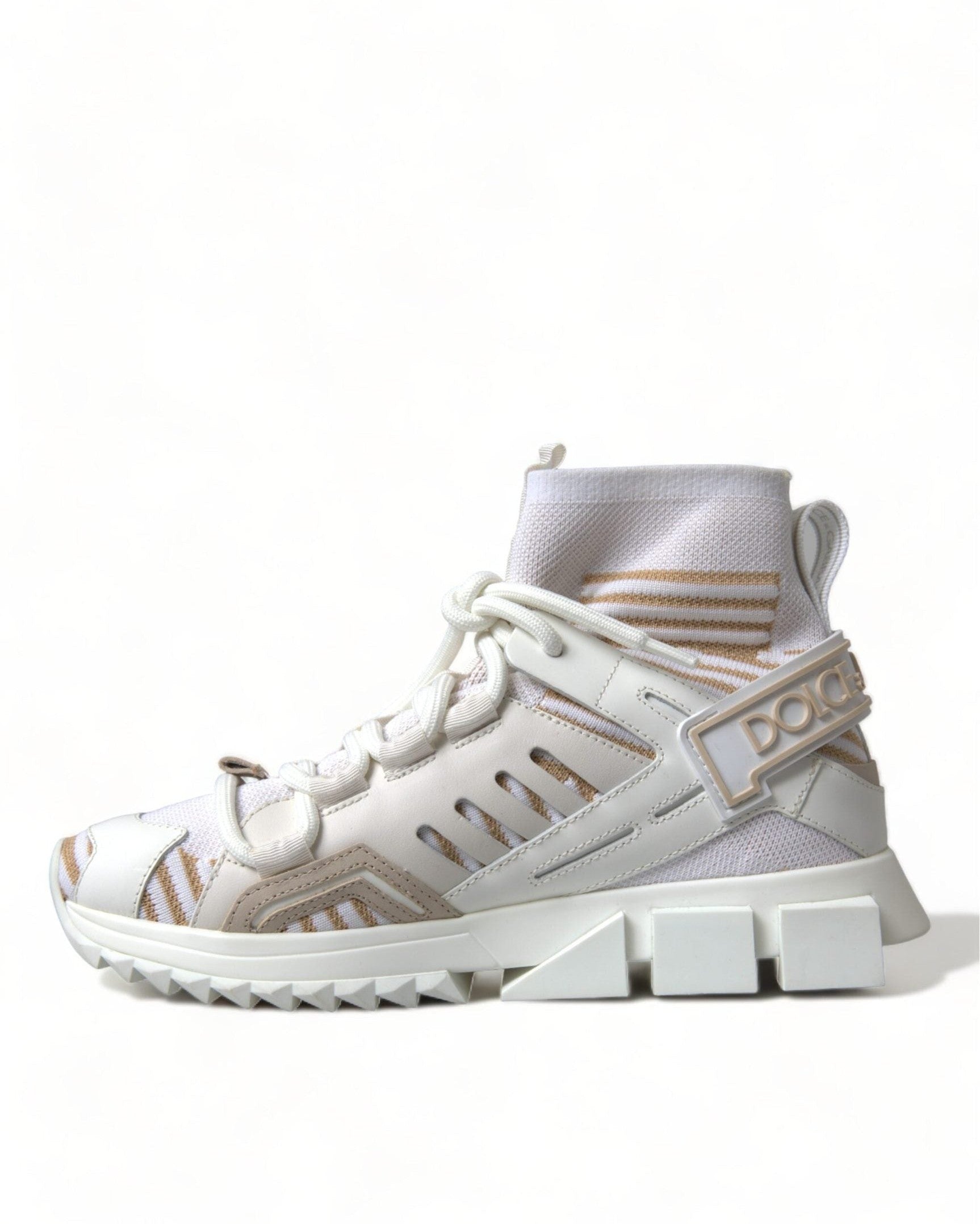 Dolce & Gabbana White Beige Sorrento Socks Sneakers Sneakers