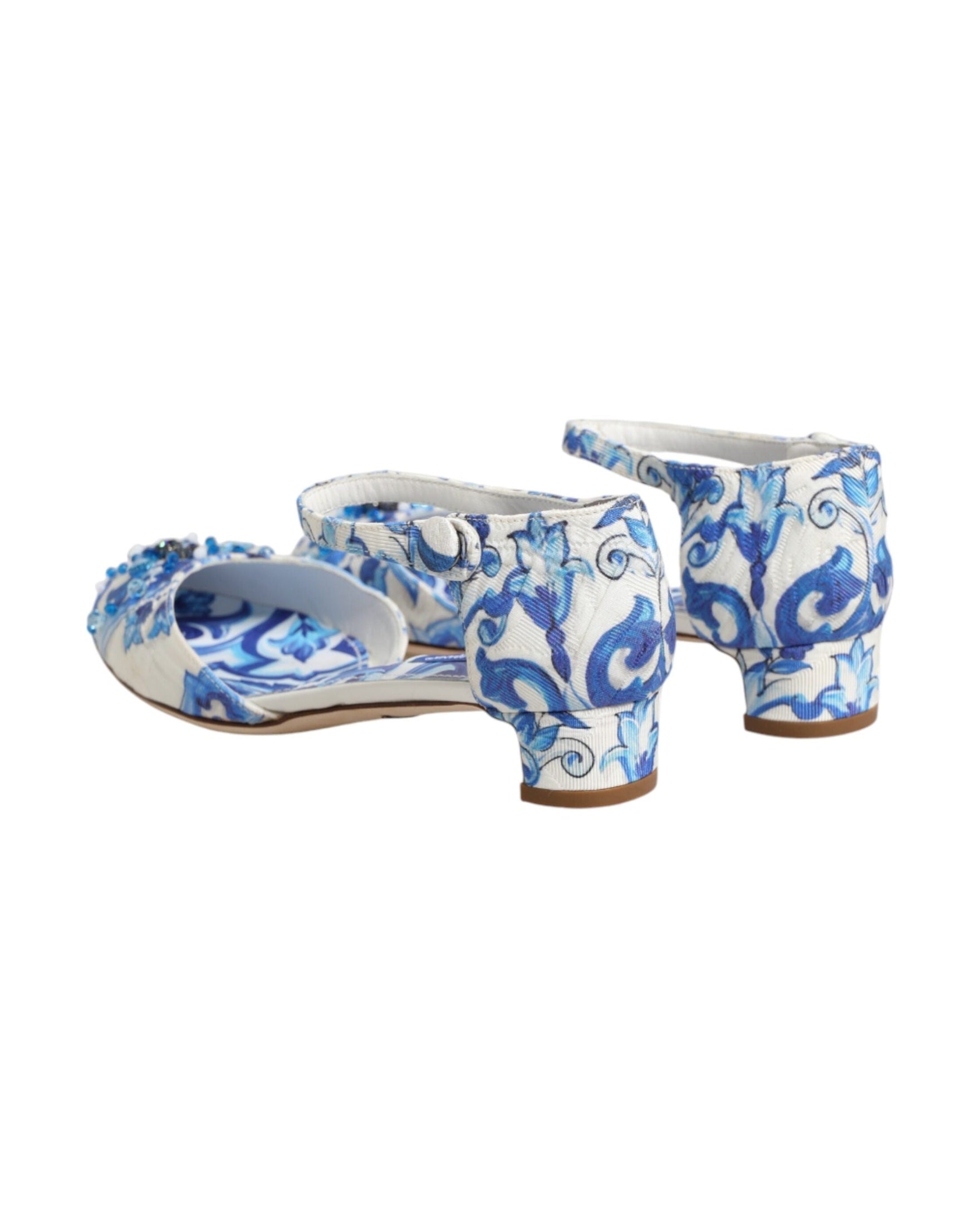 Dolce & Gabbana White Blue Floral Crystal Ankle Straps Shoes Glam Steals