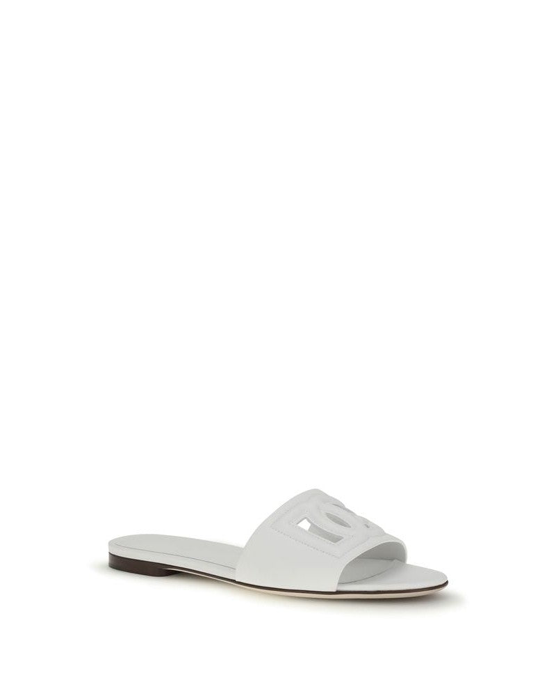 Dolce & Gabbana White Calf Leather Bos Taurus Flat Sandals