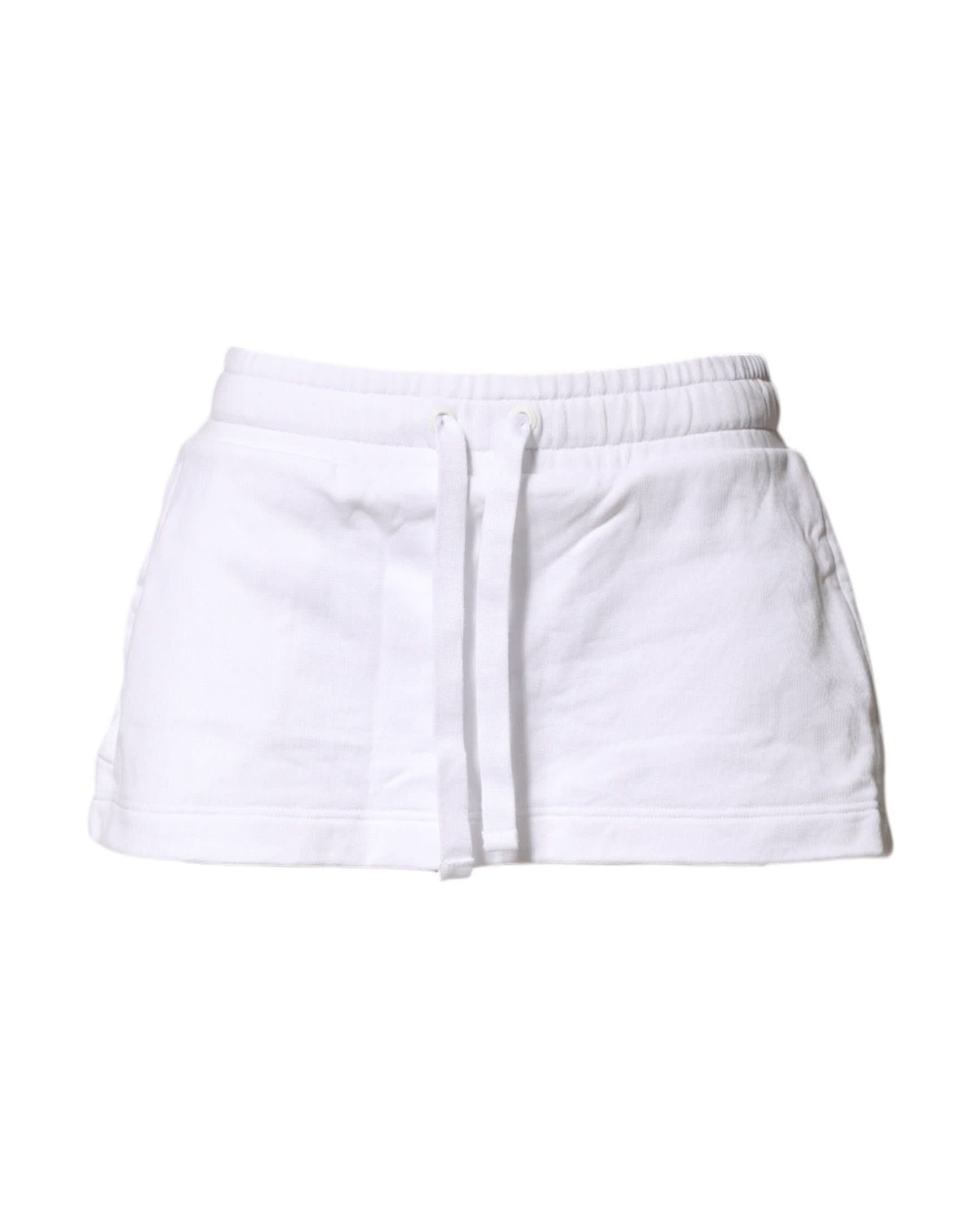 Dolce & Gabbana White Cotton Blend Mid Waist A Line Mini Skirt