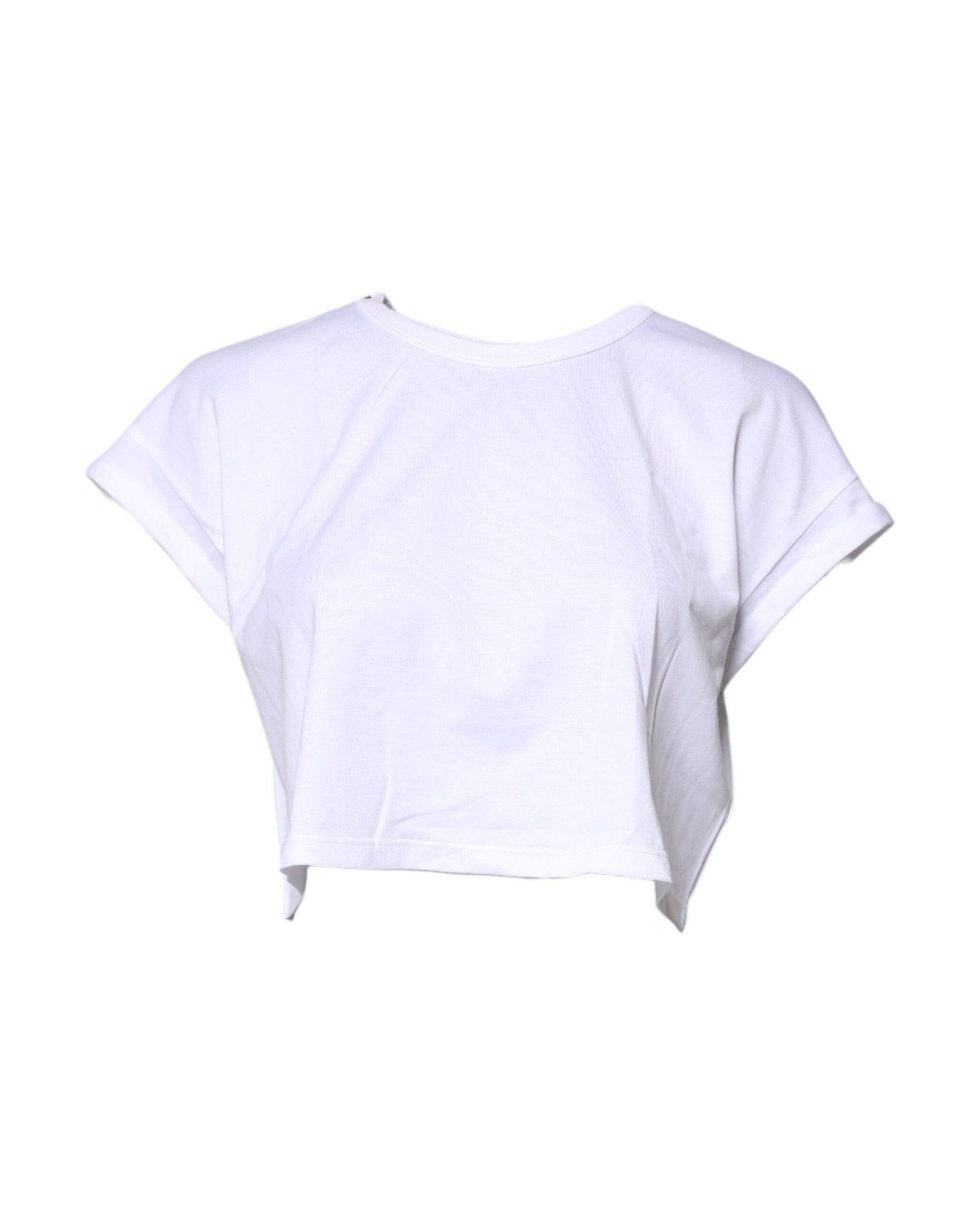 Dolce & Gabbana White Cotton Crew Neck Cropped T-Shirt Top T-Shirts