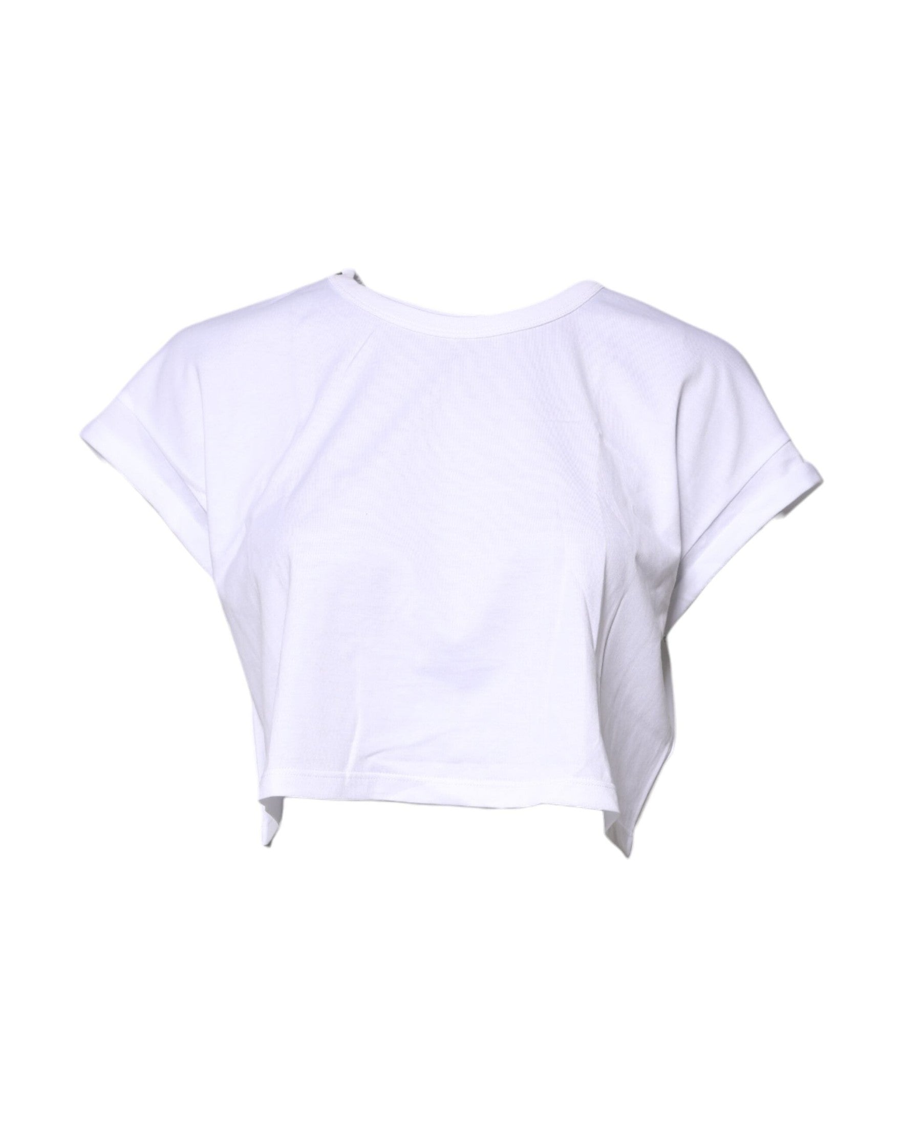Dolce & Gabbana White Cotton Crew Neck Cropped T-shirt Top Glam Steals
