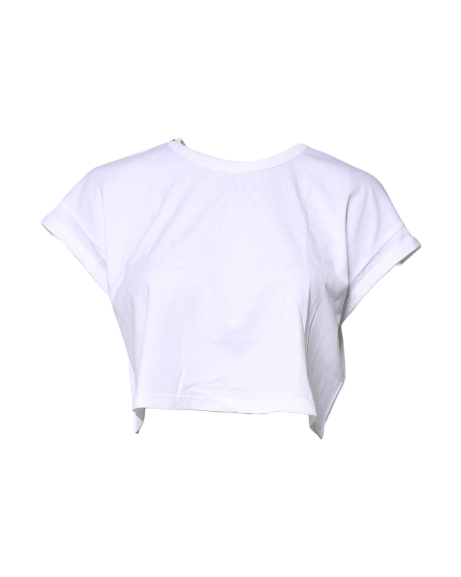 Dolce & Gabbana White Cotton Crew Neck Cropped T-Shirt Top T-Shirts