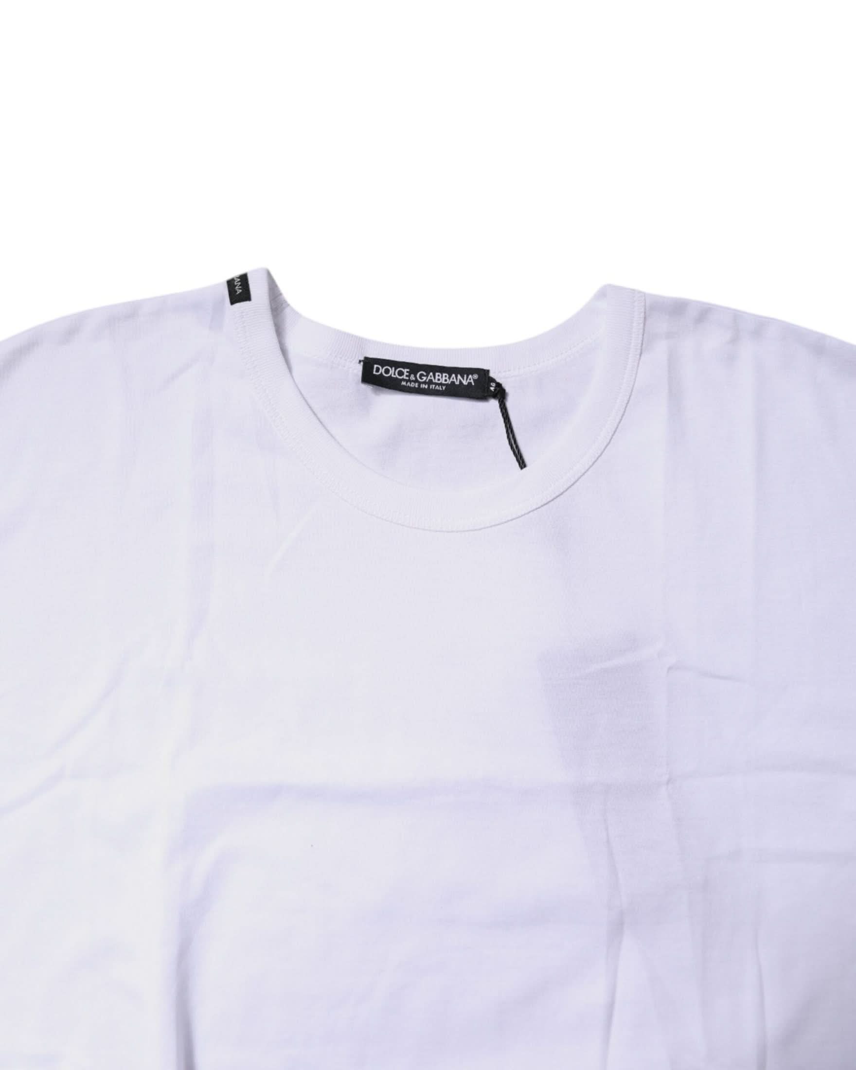 Dolce & Gabbana White Cotton Crew Neck Cropped T-Shirt Top T-Shirts