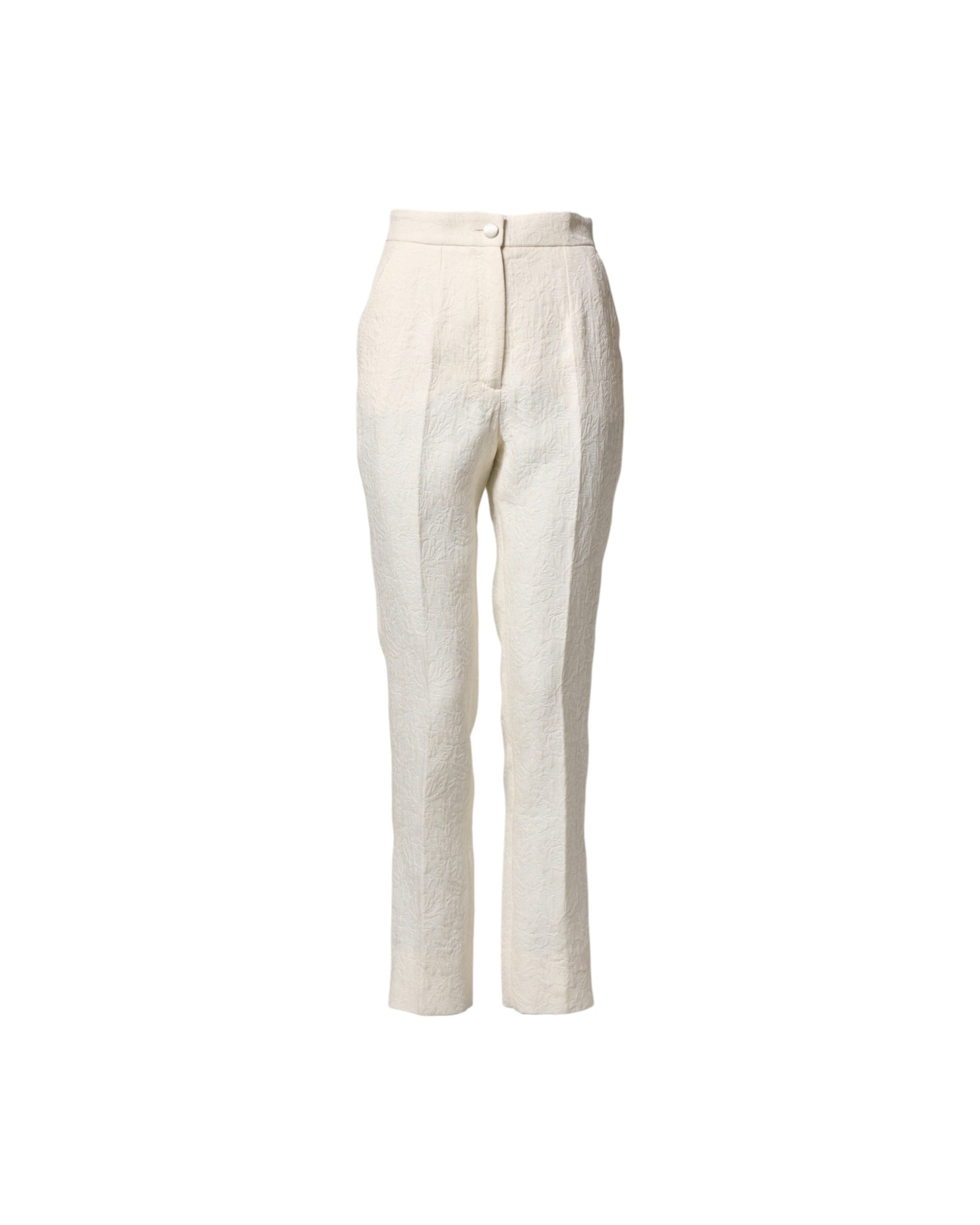 Dolce & Gabbana White Cotton Floral Brocade Dress Pant Glam Steals
