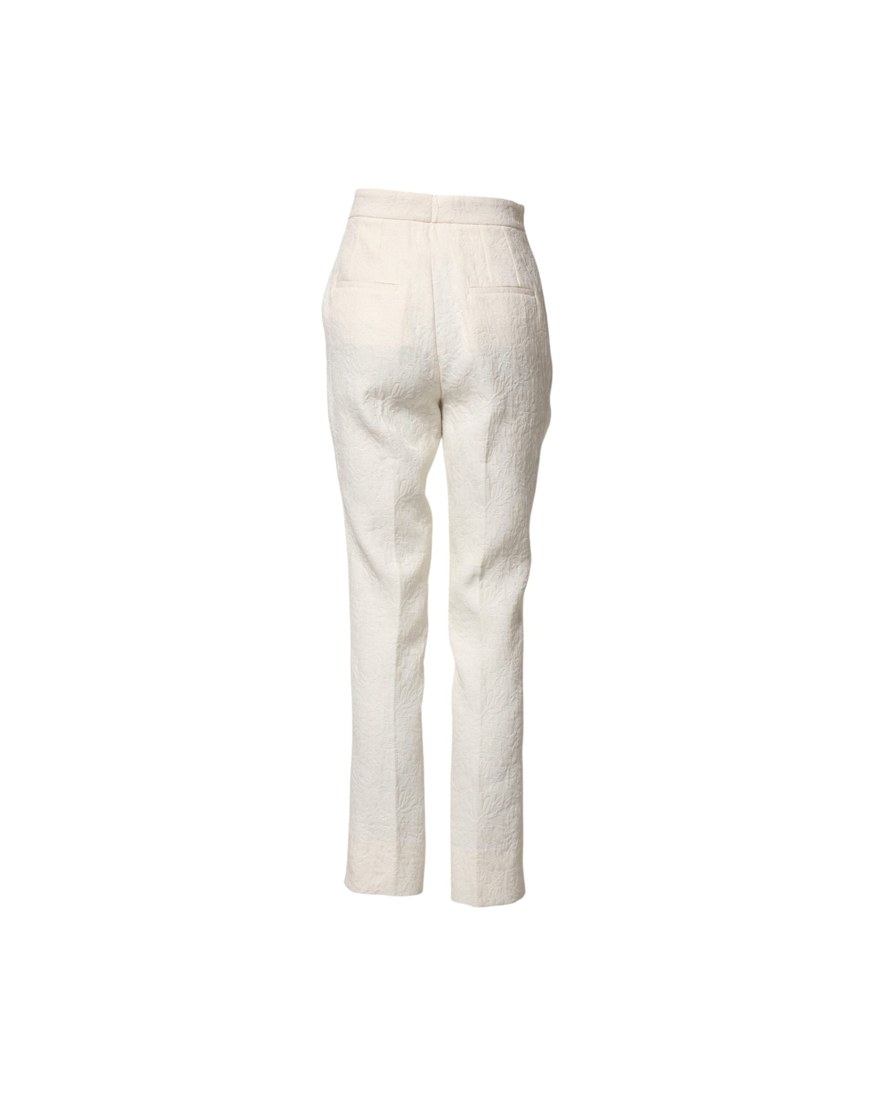 Dolce & Gabbana White Cotton Floral Brocade Dress Pant Glam Steals