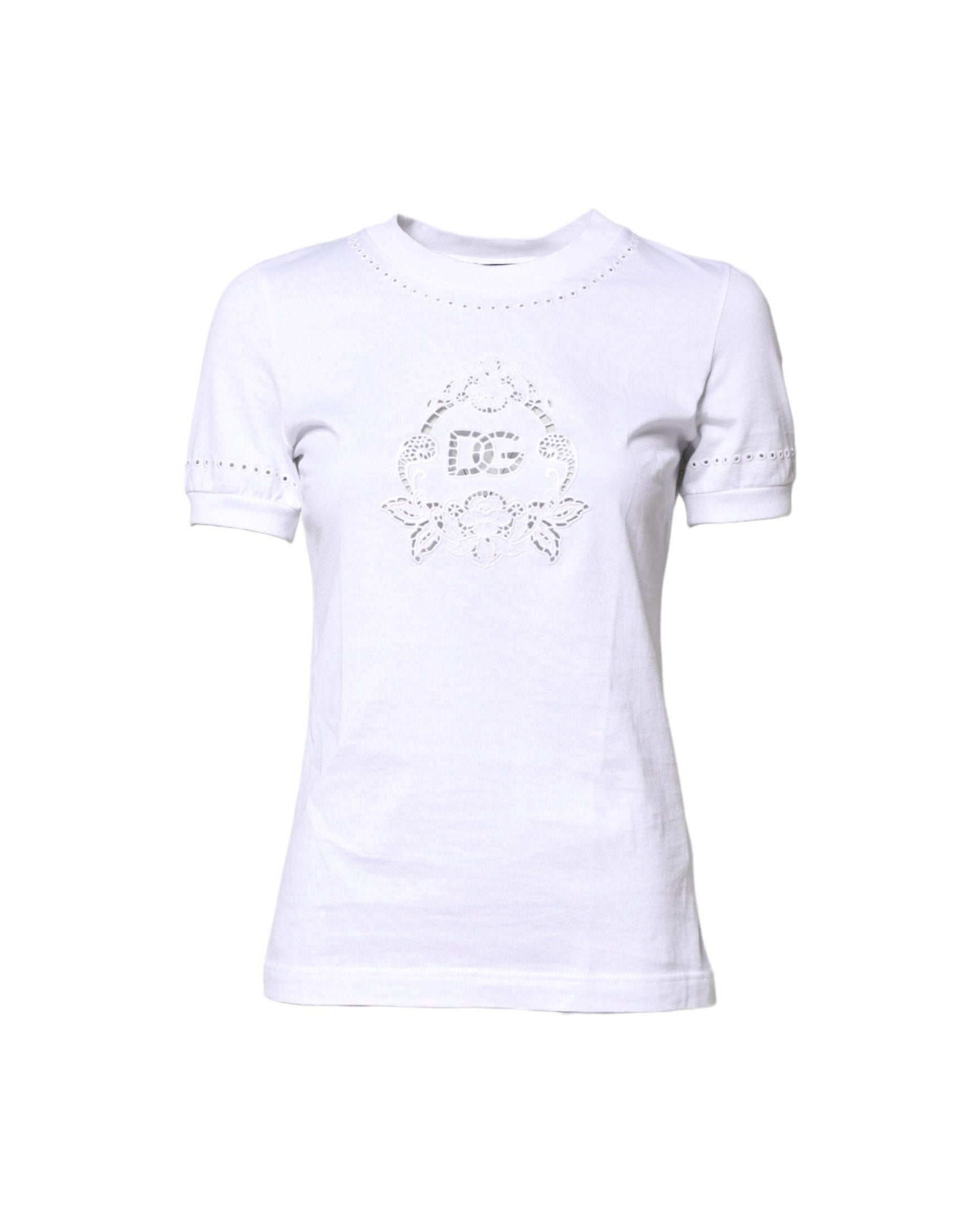 Dolce & Gabbana White Cotton Floral Logo Crew Neck T-Shirt T-Shirts