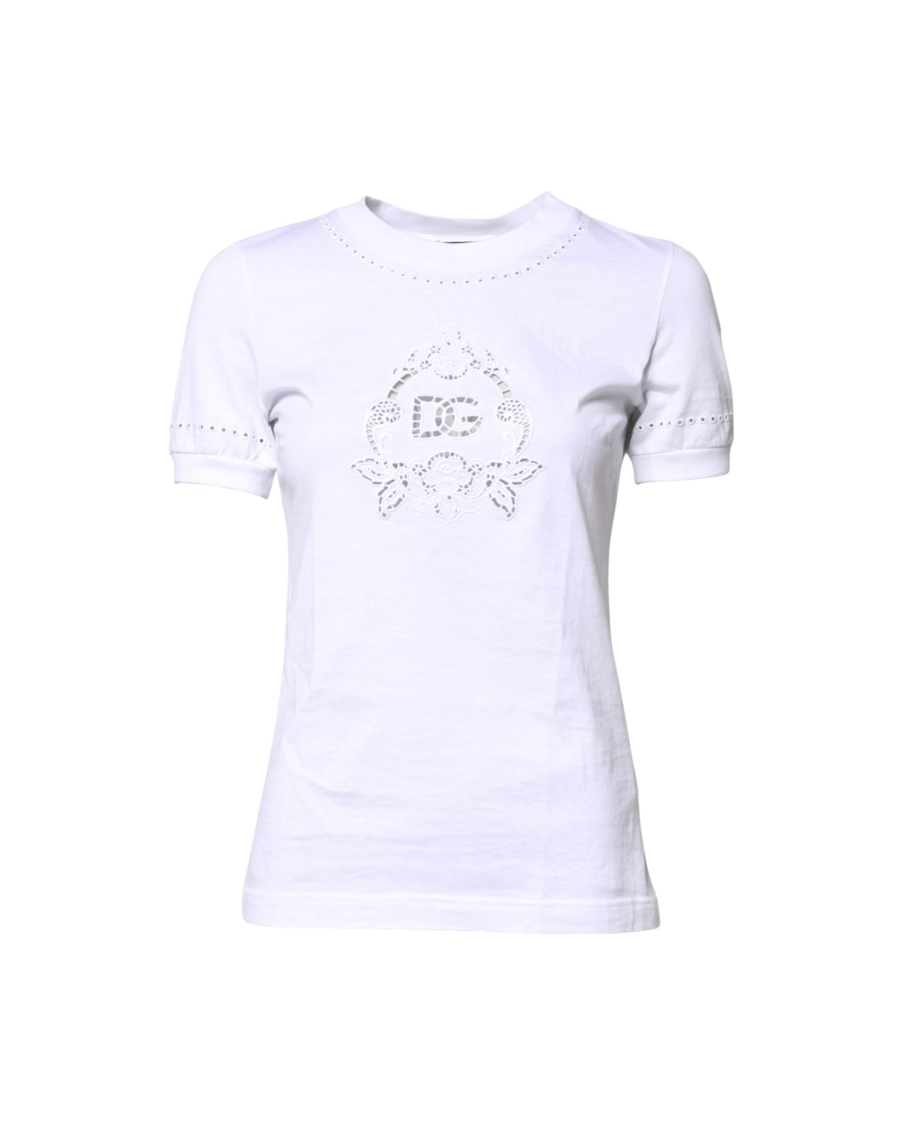 Dolce & Gabbana White Cotton Floral Logo Crew Neck T-shirt Glam Steals