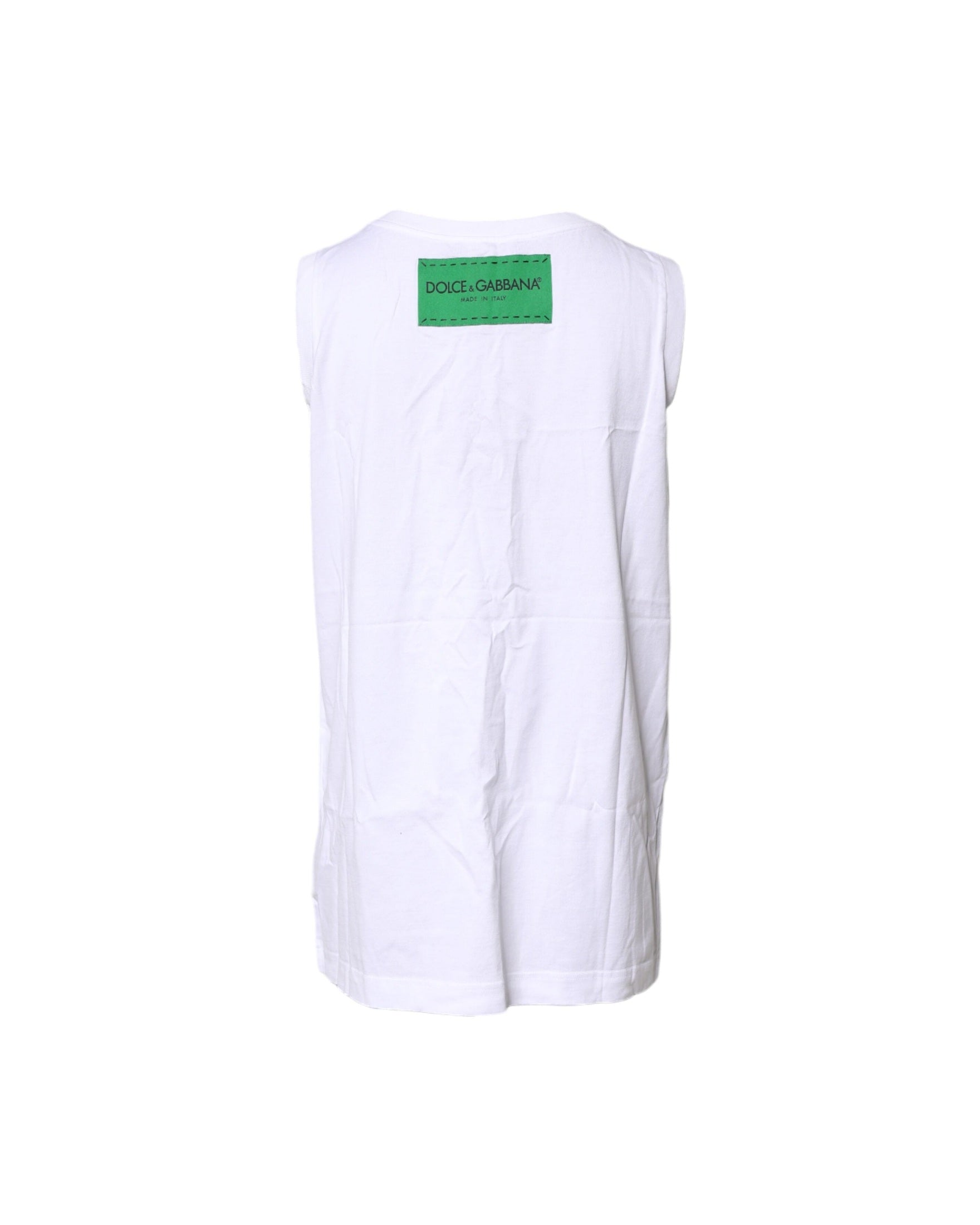 Dolce & Gabbana White Cotton Floral Printed Sleeveless T-shirt Glam Steals