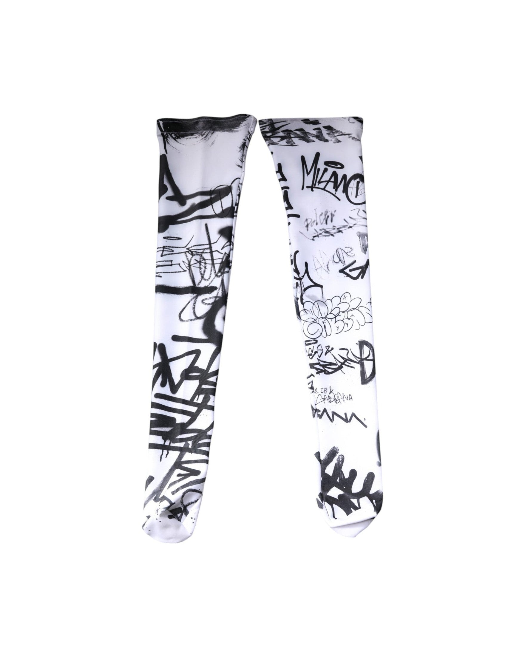 Dolce & Gabbana White Cotton Graffiti Over Calf Stockings Socks Glam Steals