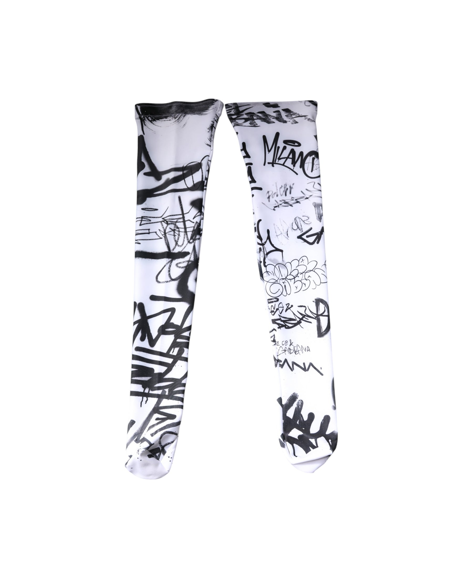 Dolce & Gabbana White Cotton Graffiti Over Calf Stockings Socks Glam Steals